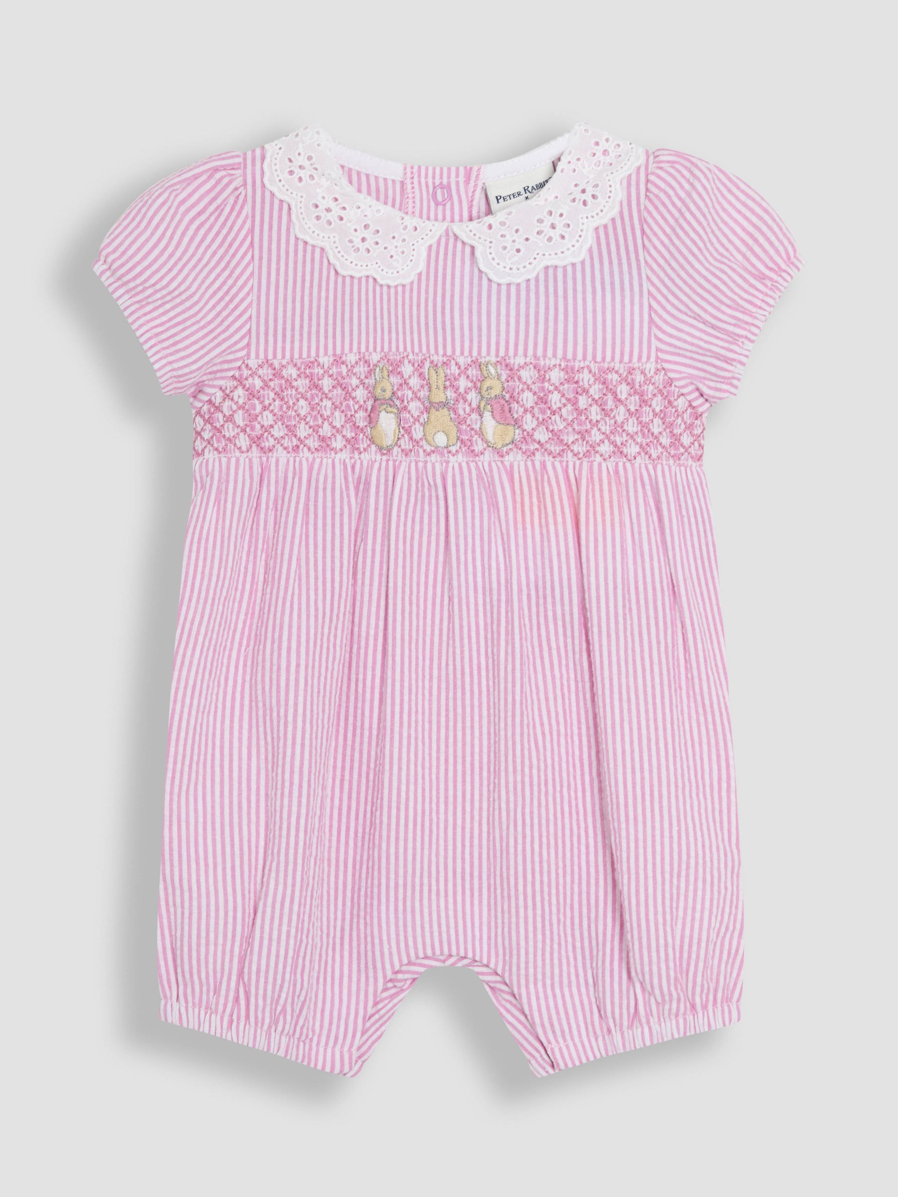 Pink Flopsy Bunny Stripe 100% Cotton Dress Body and Knicker Set 3 Piece - Image 1 of 2