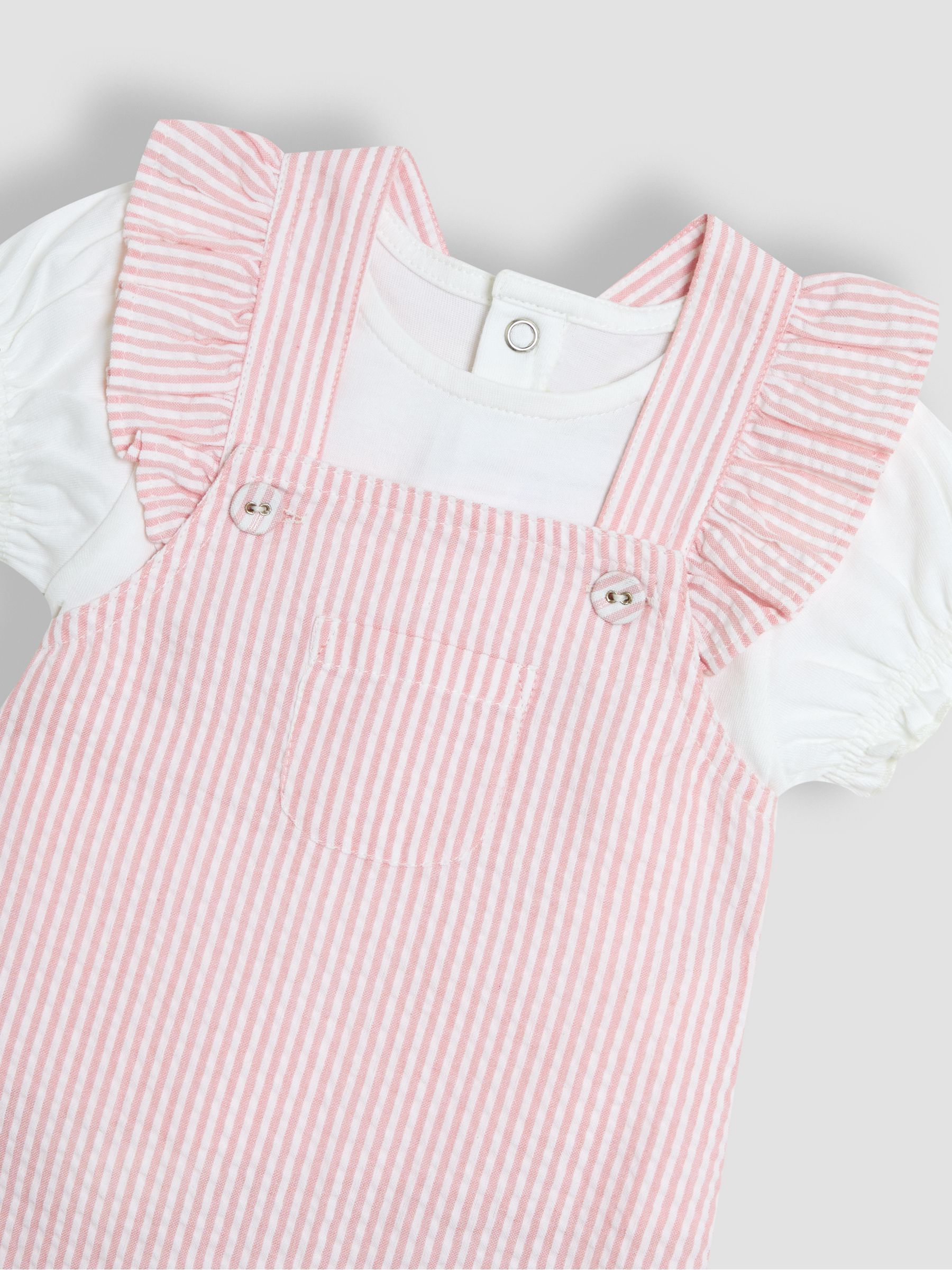Pink 2-Piece Seersucker Stripe Dungarees & T-Shirt Set - Image 6 of 7
