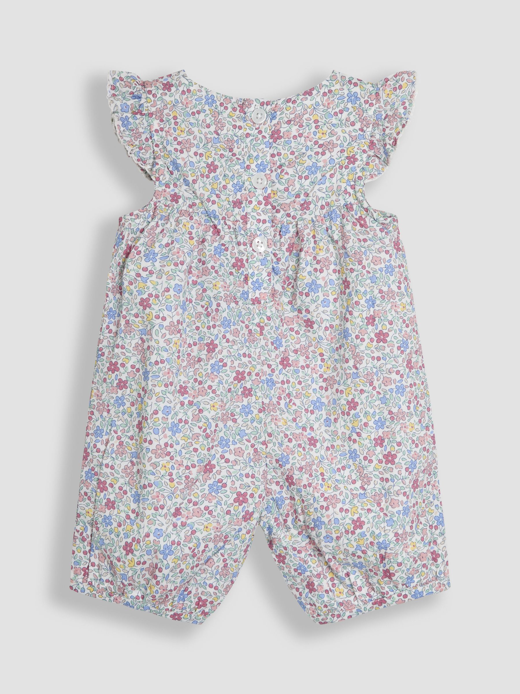 Pink Cherry Ditsy Floral Print Pretty Ruffle Shoulder Sunsuit - Image 2 of 3
