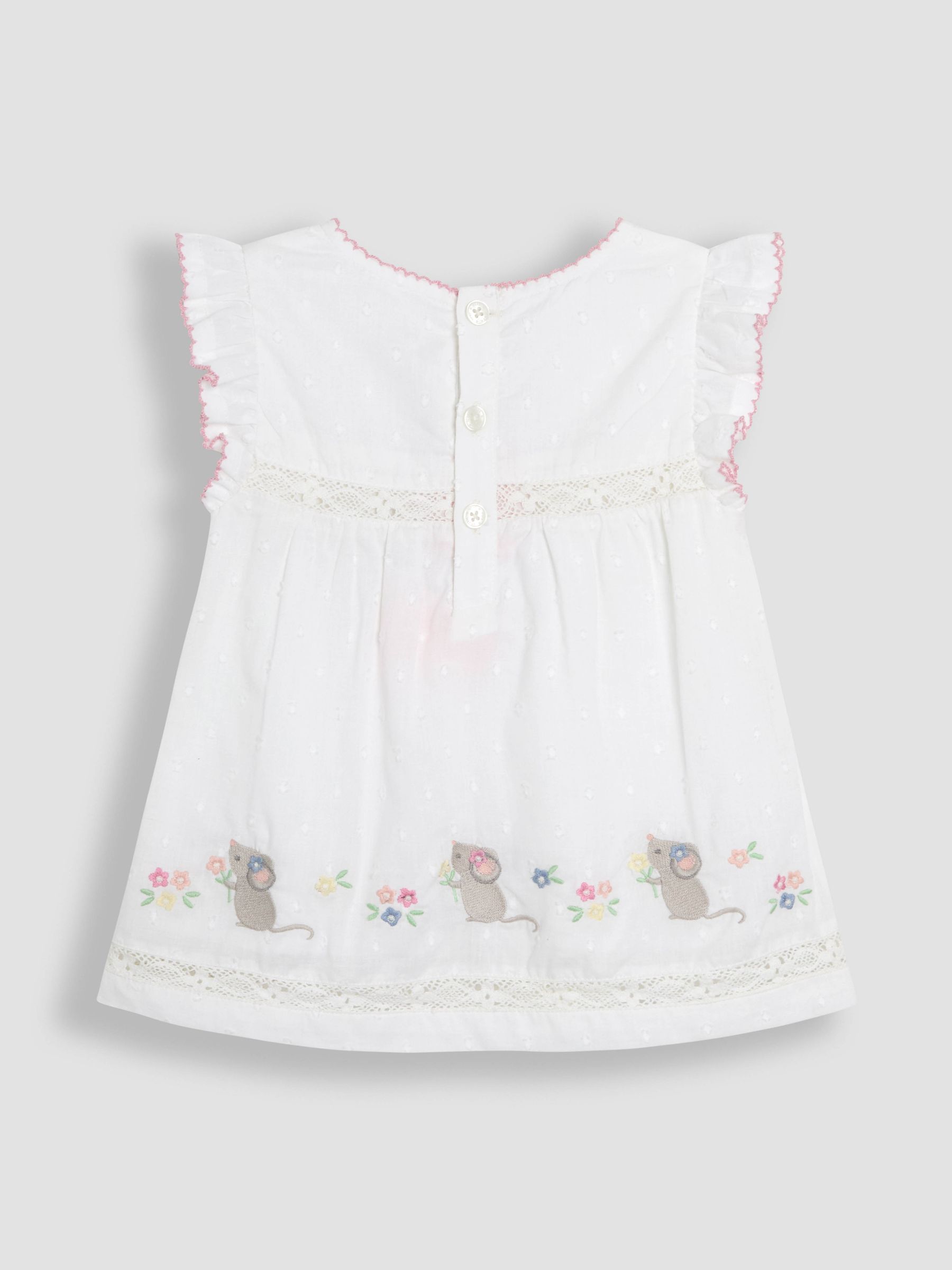 White Mouse Appliqué Ruffle 100% Cotton Blouse - Image 3 of 3