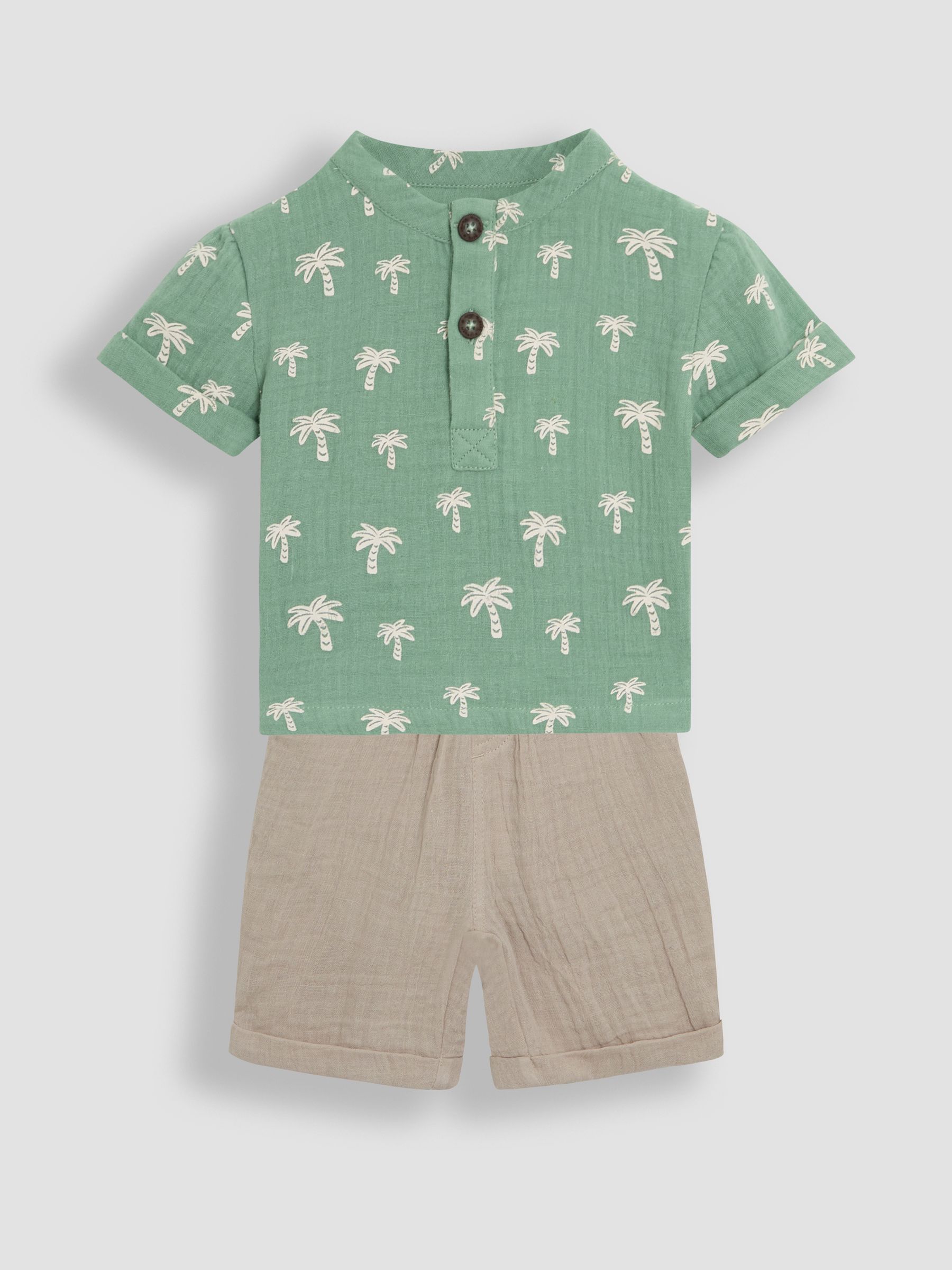 Khaki Palm Tree 2-Piece Cheesecloth T-Shirt & Shorts Set - Image 1 of 6