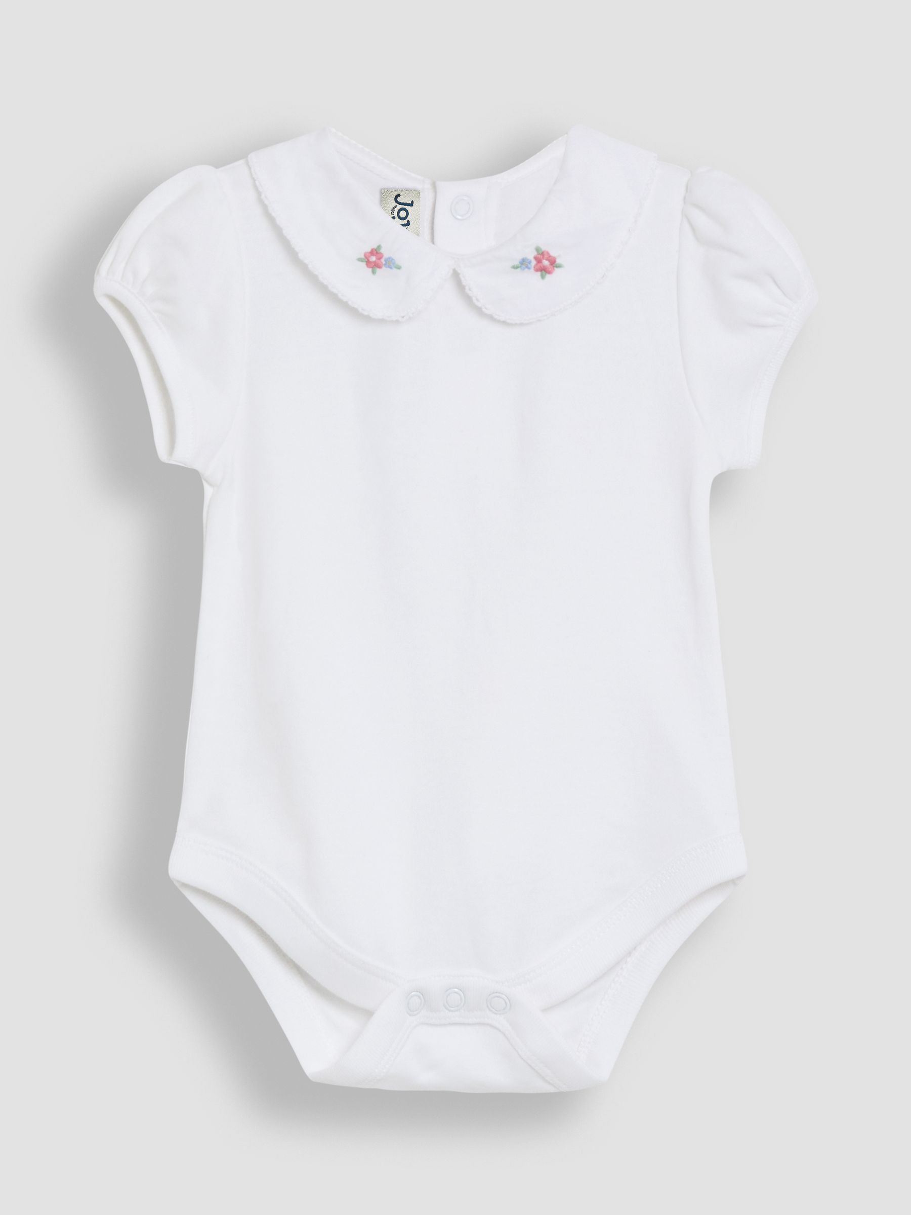 White Floral Print Embroidered Peter Pan Collar Body - Image 1 of 3