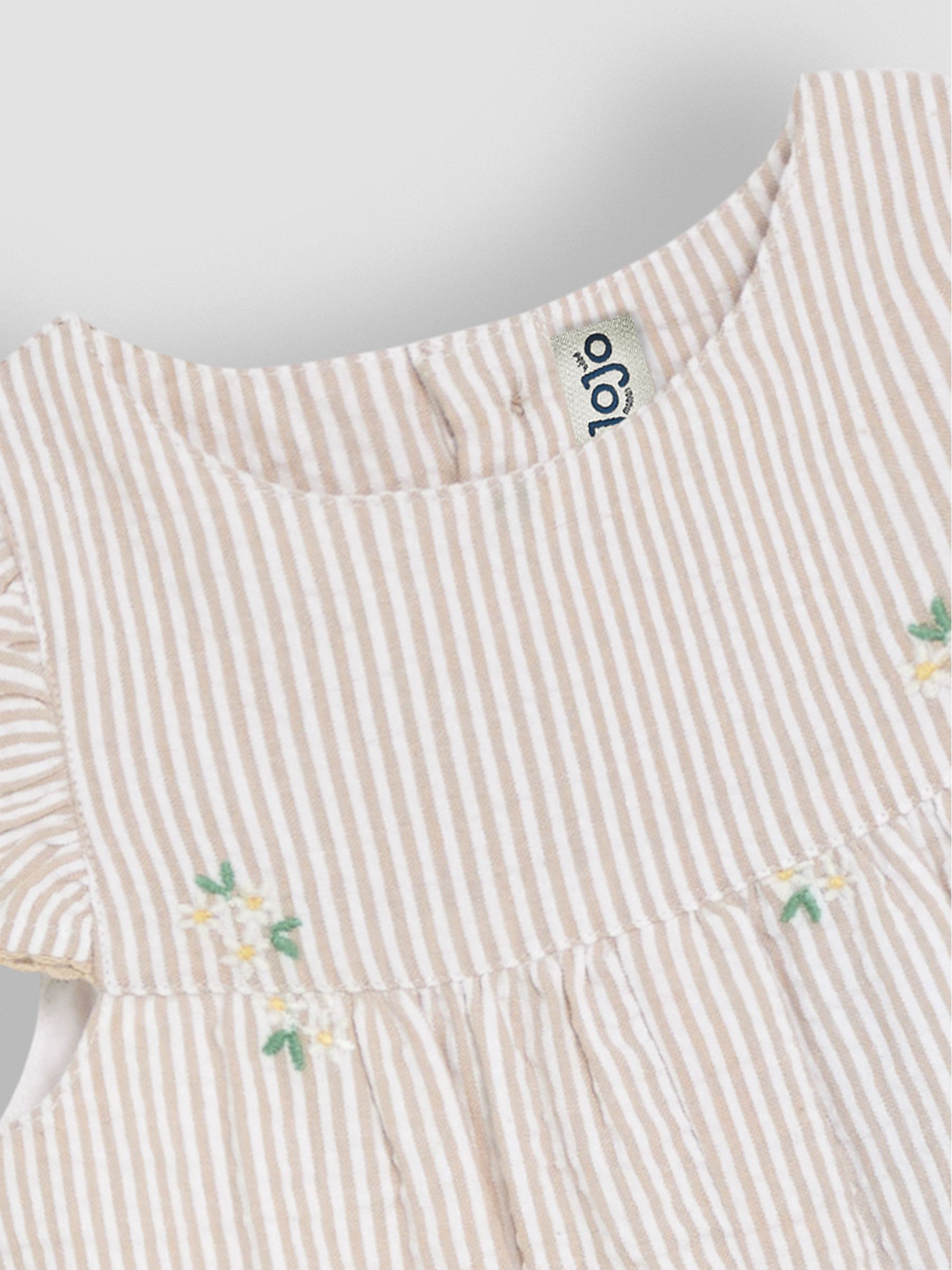 Natural Daisy Striped Seersucker Pretty Ruffle Shoulder Embroidered Sunsuit - Image 3 of 3