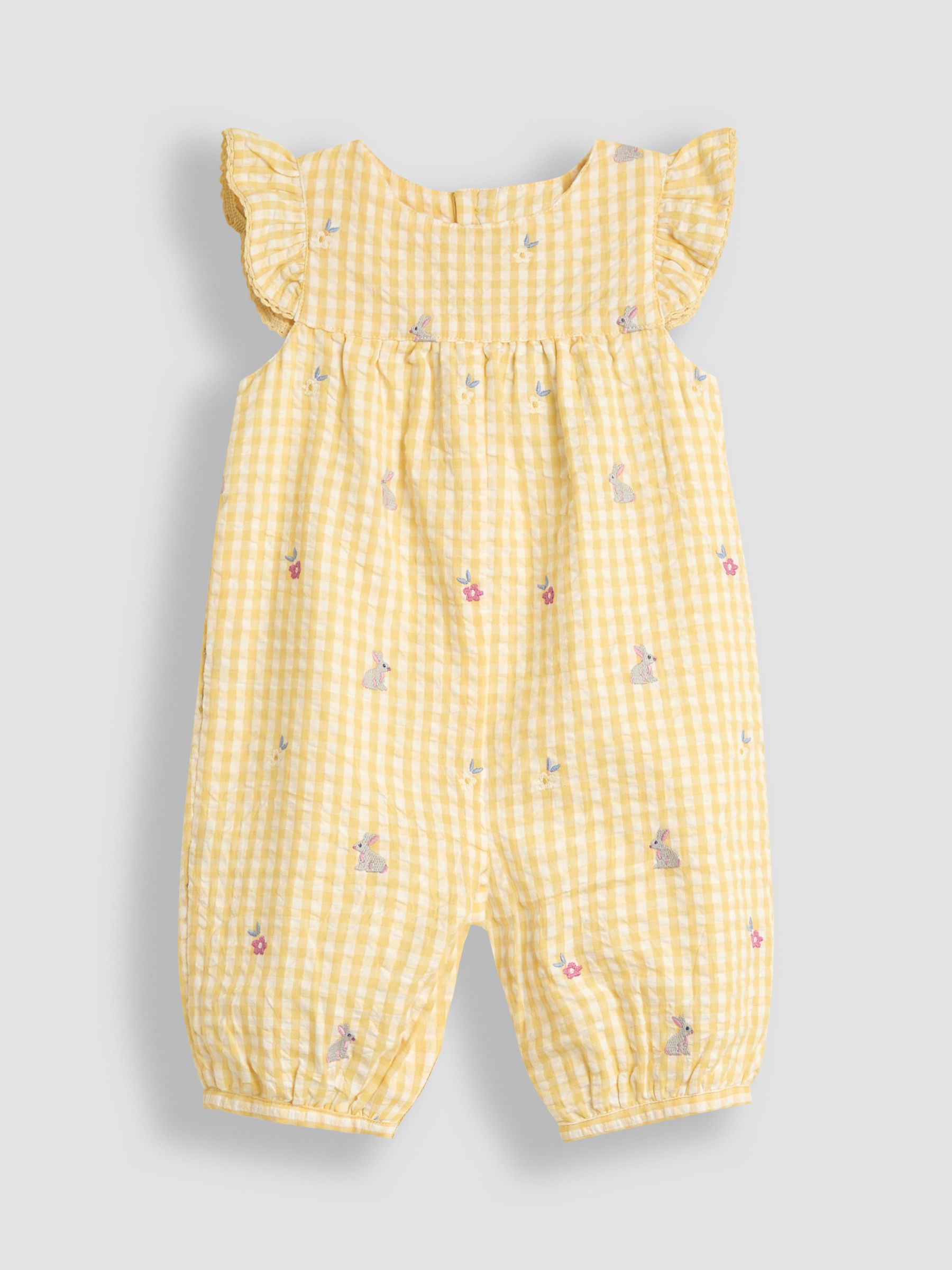 Yellow Bunny Gingham Pretty Ruffle Shoulder Embroidered Sunsuit - Image 5 of 7