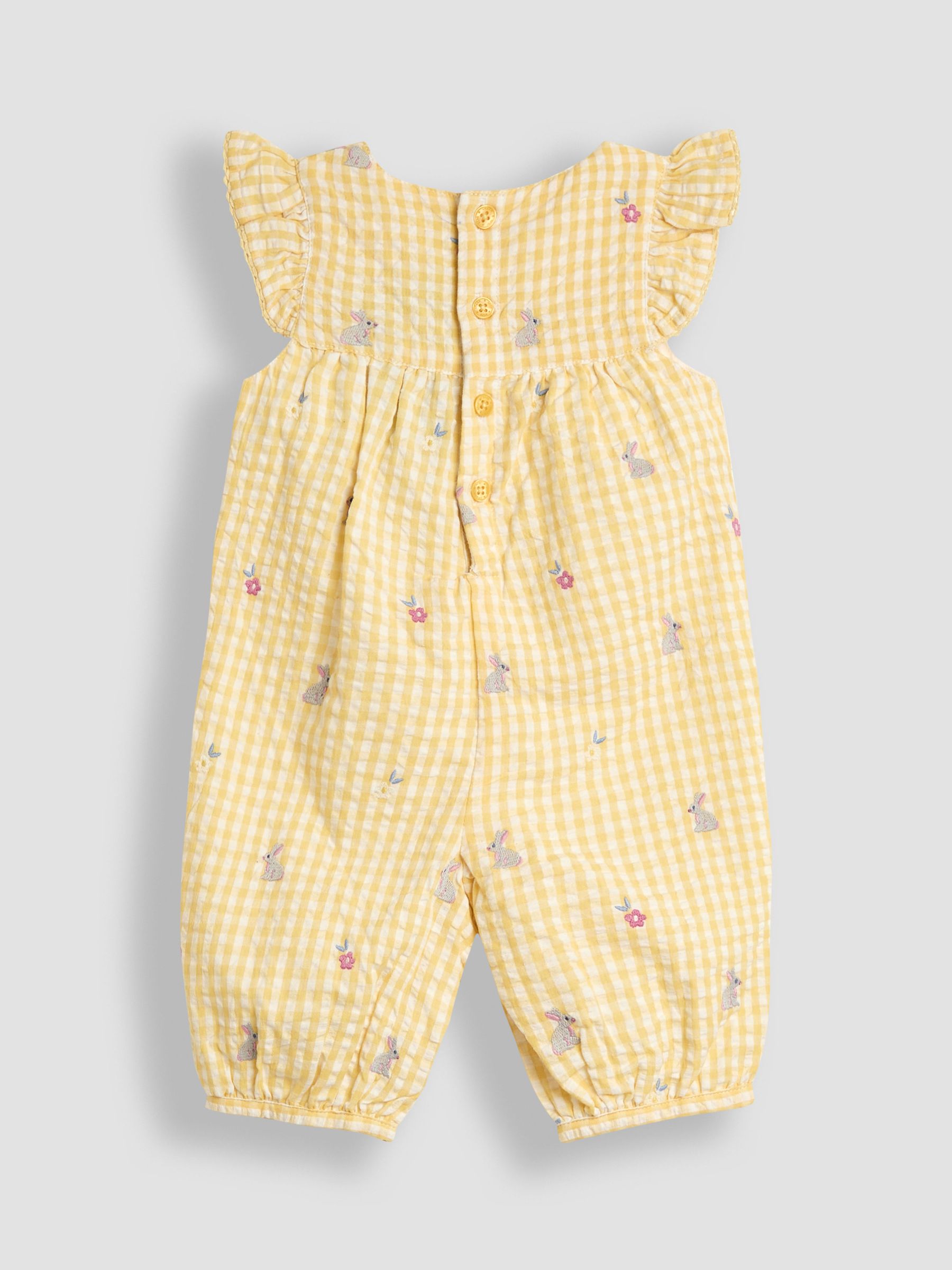 Yellow Bunny Gingham Pretty Ruffle Shoulder Embroidered Sunsuit