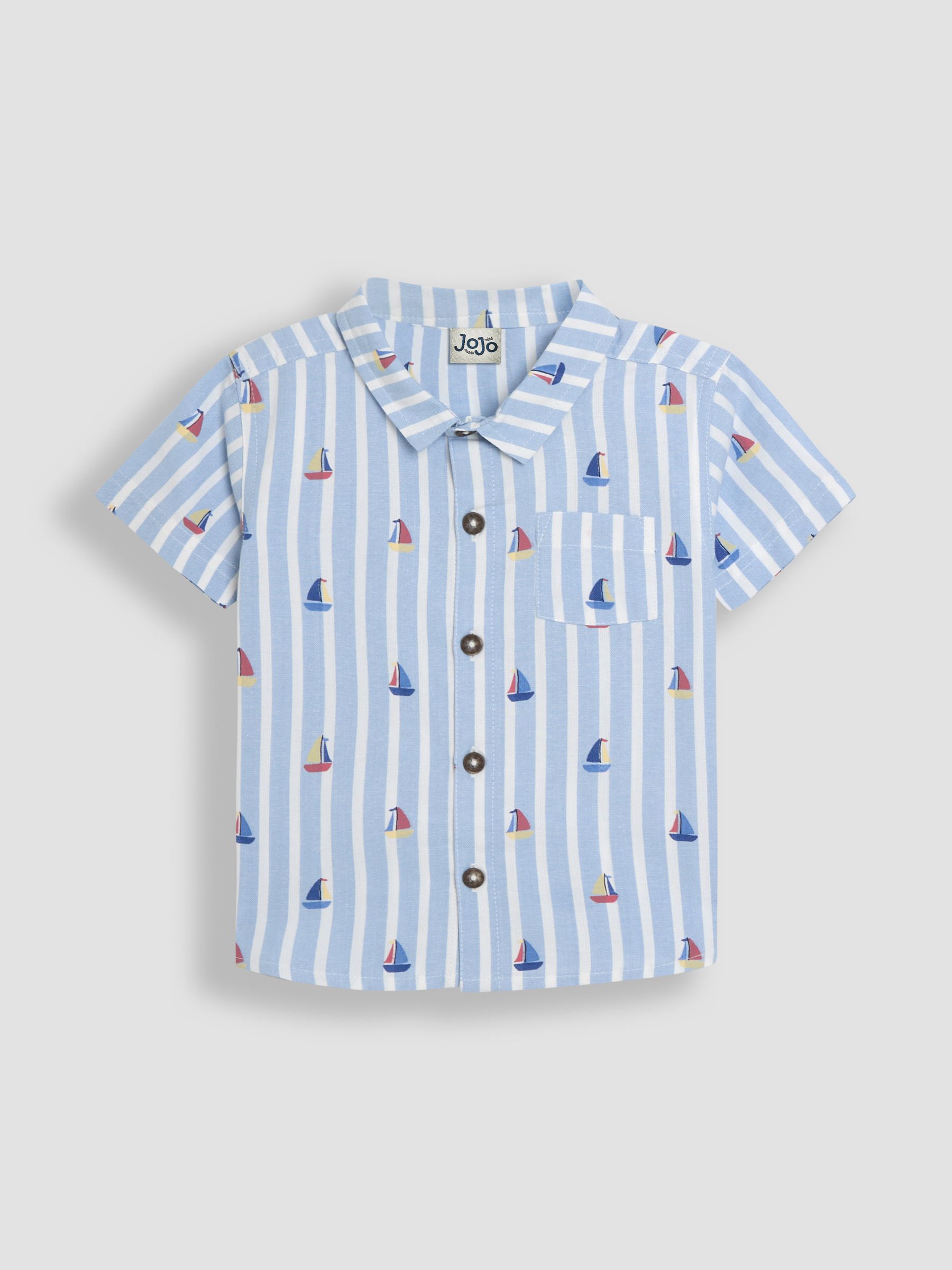Blue Sailboat 2-Piece Printed Shirt & Twill Shorts Set - Image 2 of 6