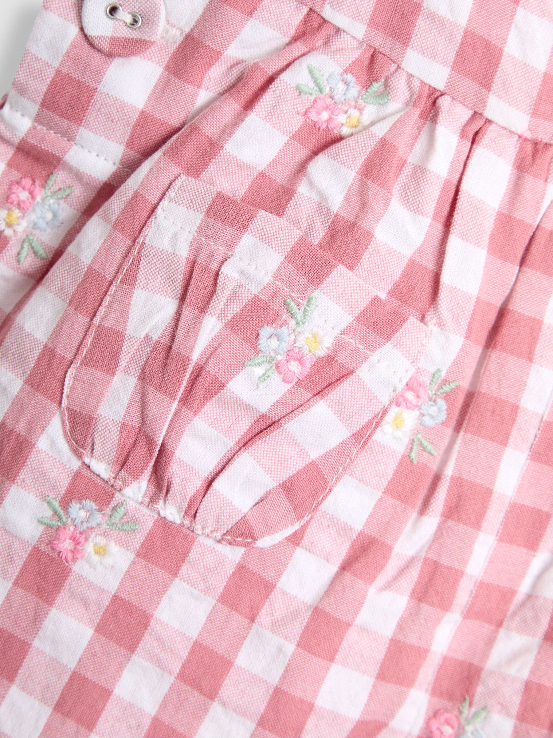 Pink Floral Embroidered Gingham Dungarees - Image 3 of 3