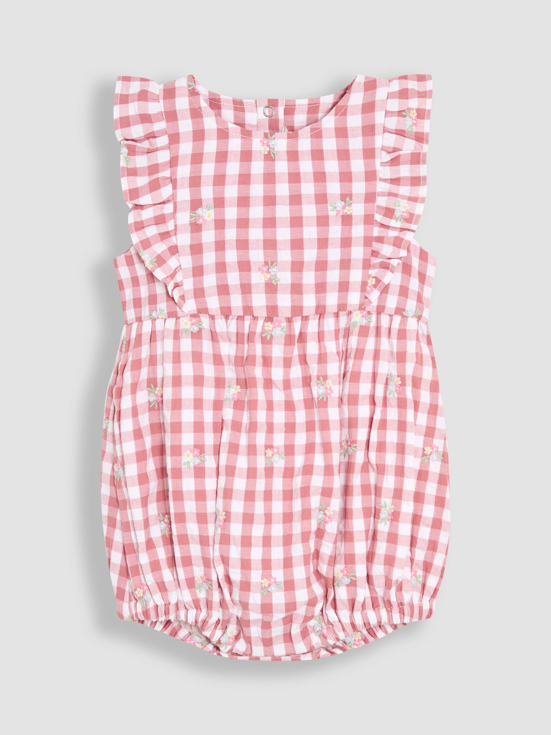 Pink Floral Embroidered 2-Piece Frill-front Romper & Hat Set - Image 2 of 5
