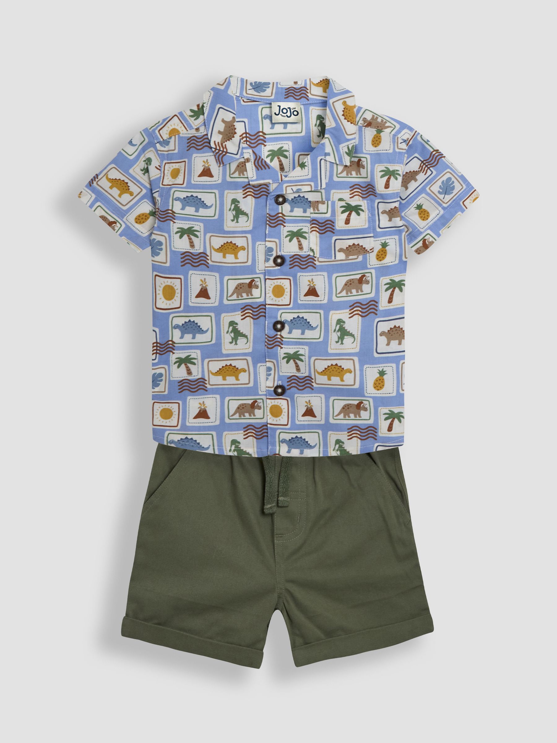 Khaki Dino Stamp 2-Piece Printed Shirt & Twill Shorts Set - Image 1 of 6
