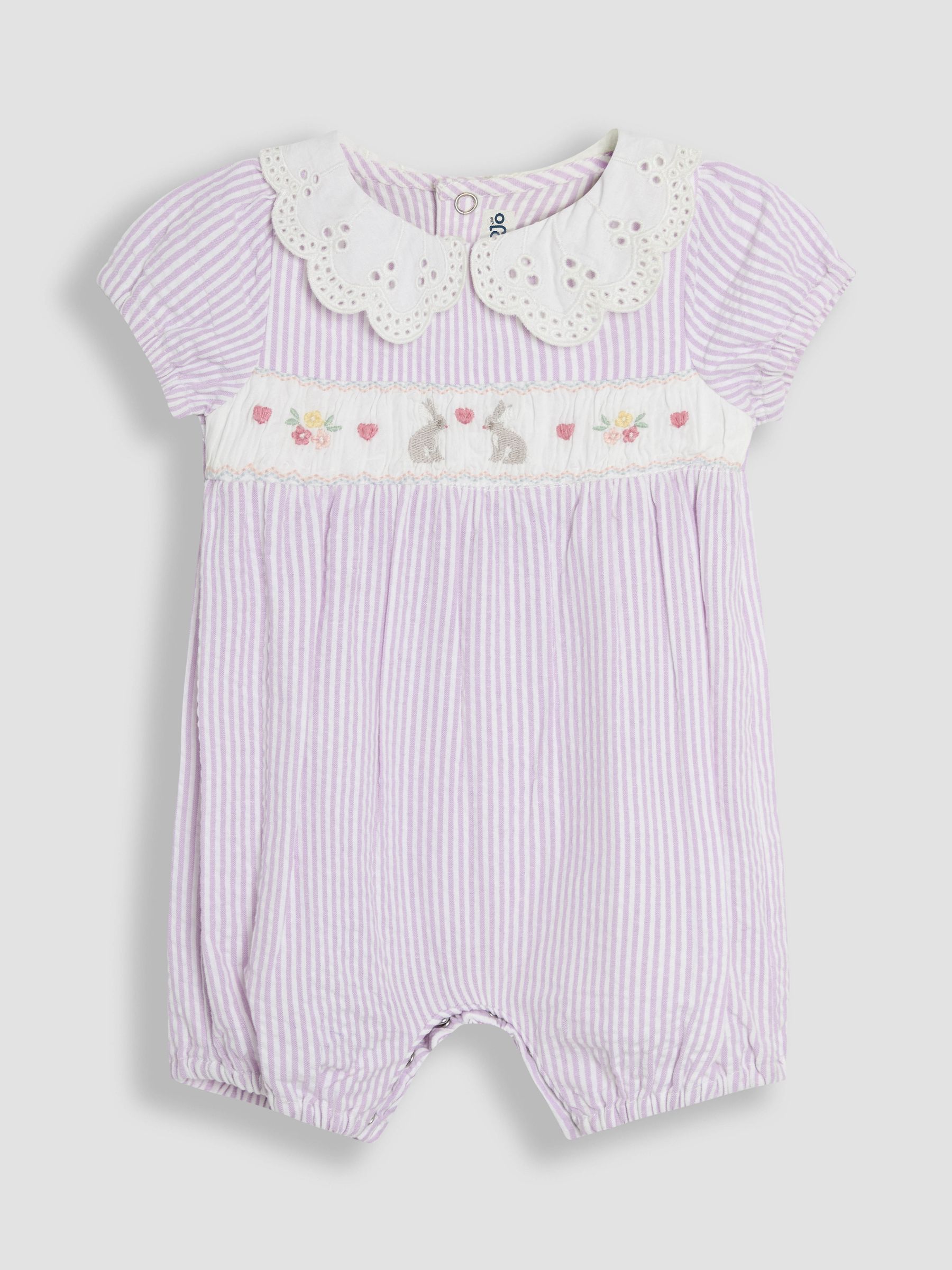 Lilac Purple Bunny Embroidered Smocked Pretty Romper - Image 1 of 3