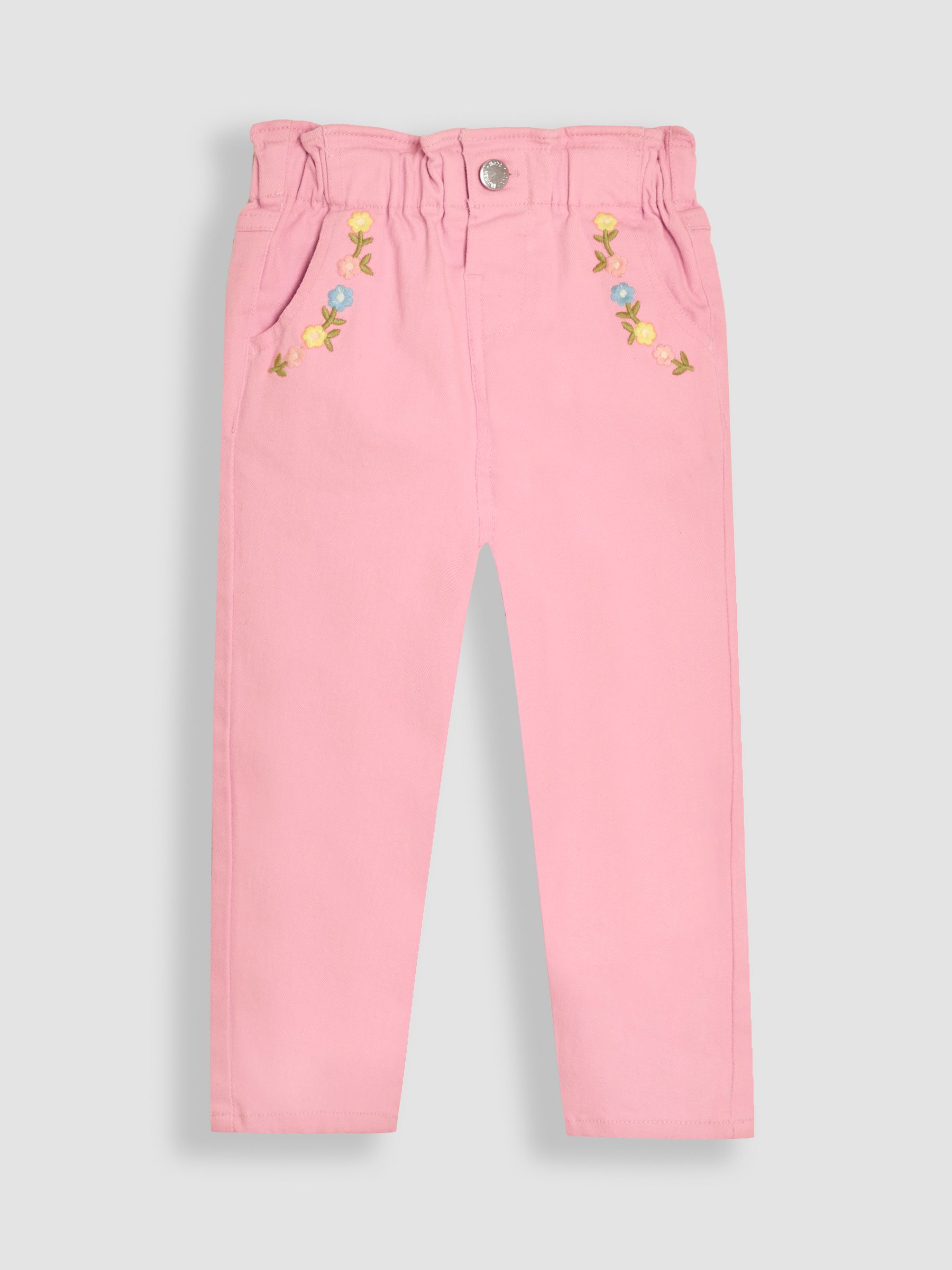 Pink Floral Print Embroidered Twill 100% Cotton Trousers - Image 1 of 3