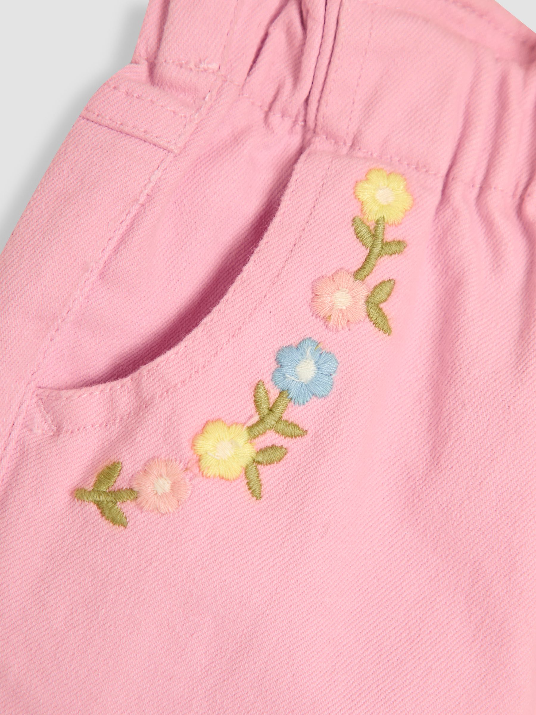 Pink Floral Print Embroidered Twill 100% Cotton Trousers - Image 3 of 3