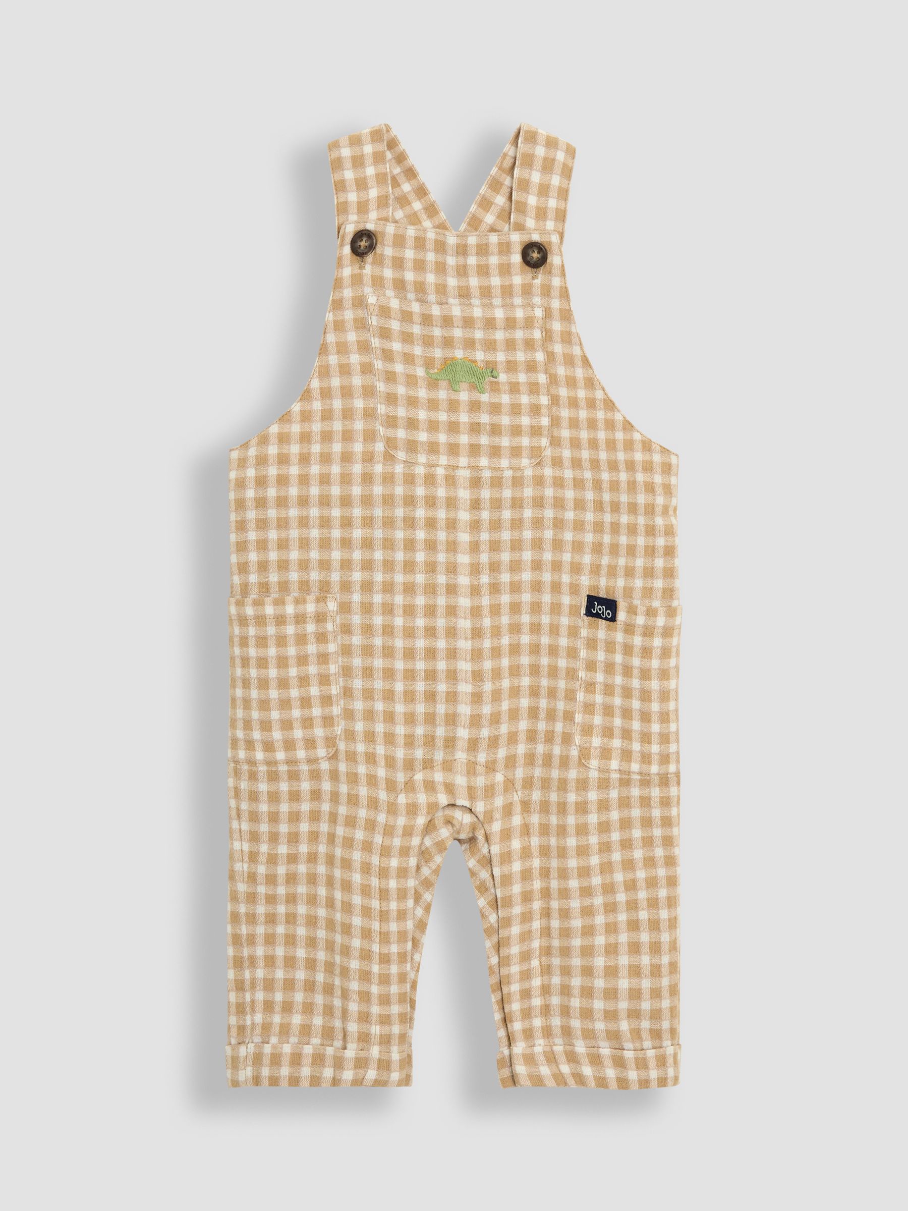 Brown 2-Piece Dino Gingham Dungarees & T-Shirt Set - Image 2 of 7