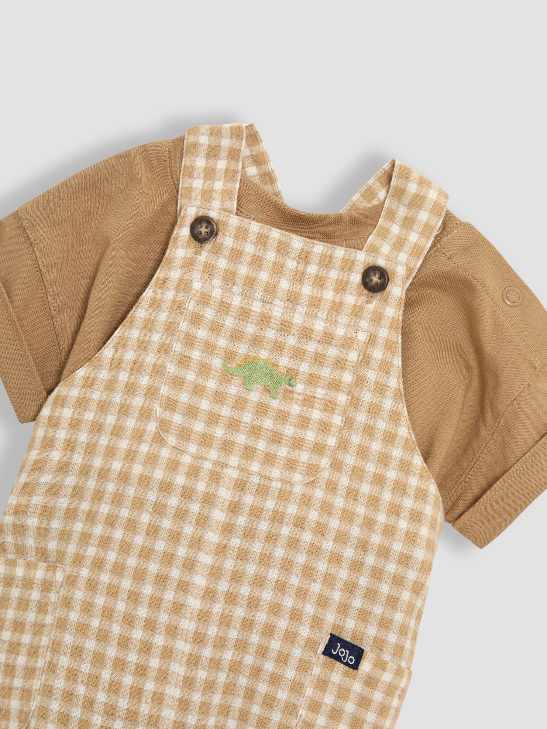 Brown 2-Piece Dino Gingham Dungarees & T-Shirt Set - Image 6 of 7