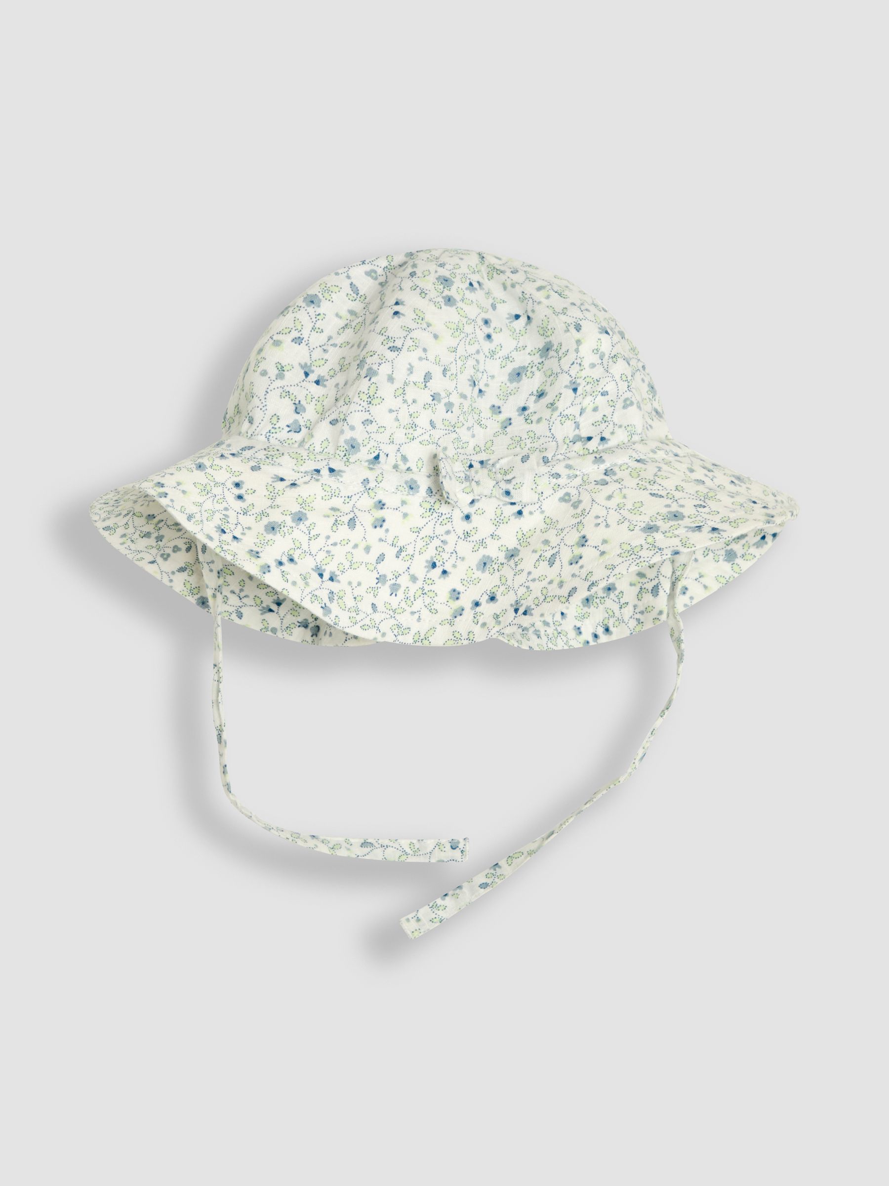 Blue Ditsy Floral 3-Piece Frill Shoulder Baby Dress, Knicker & Hat Set - Image 6 of 6
