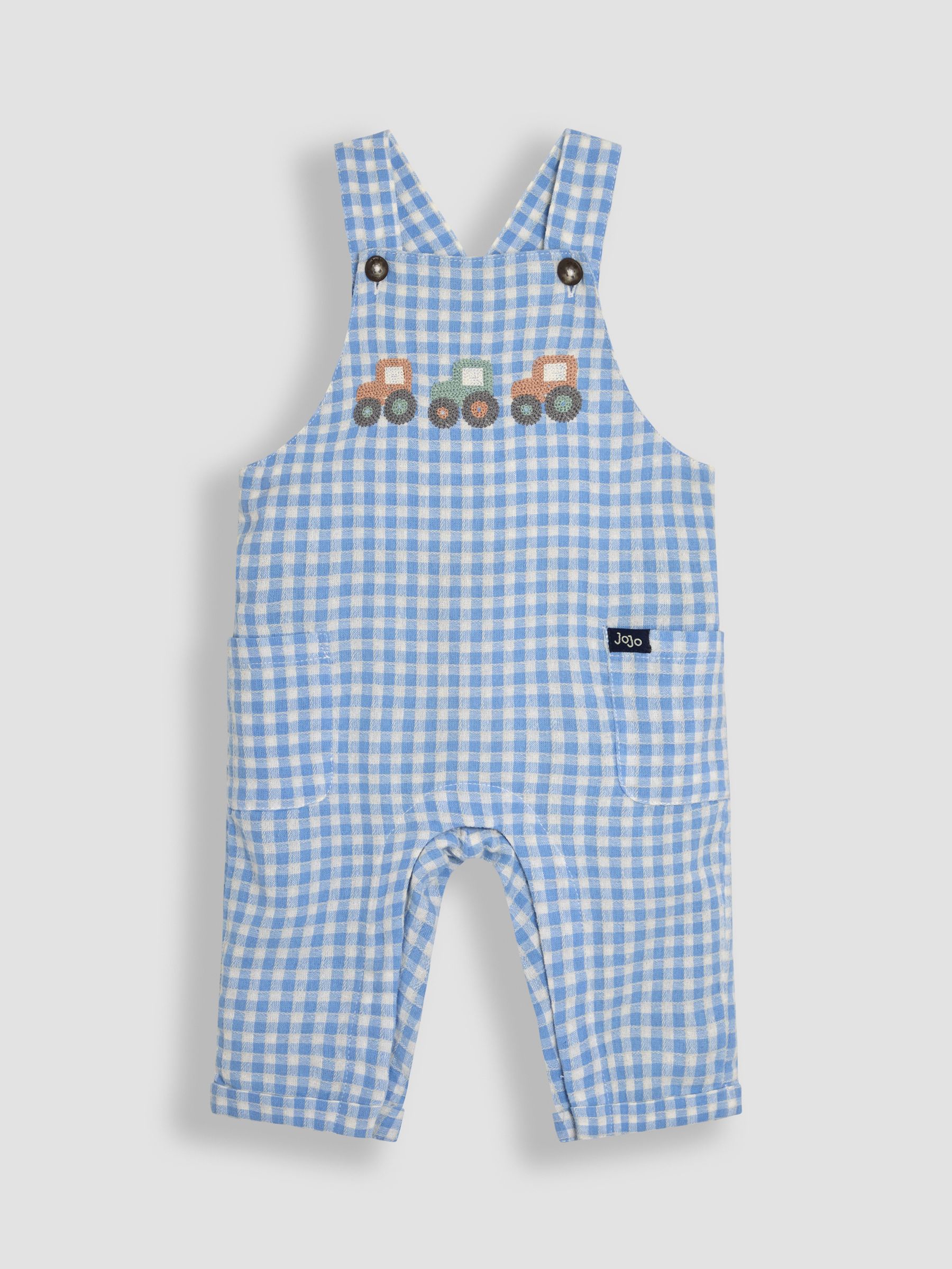 Blue 2-Piece Tractor Gingham Dungarees & T-Shirt Set - Image 2 of 6