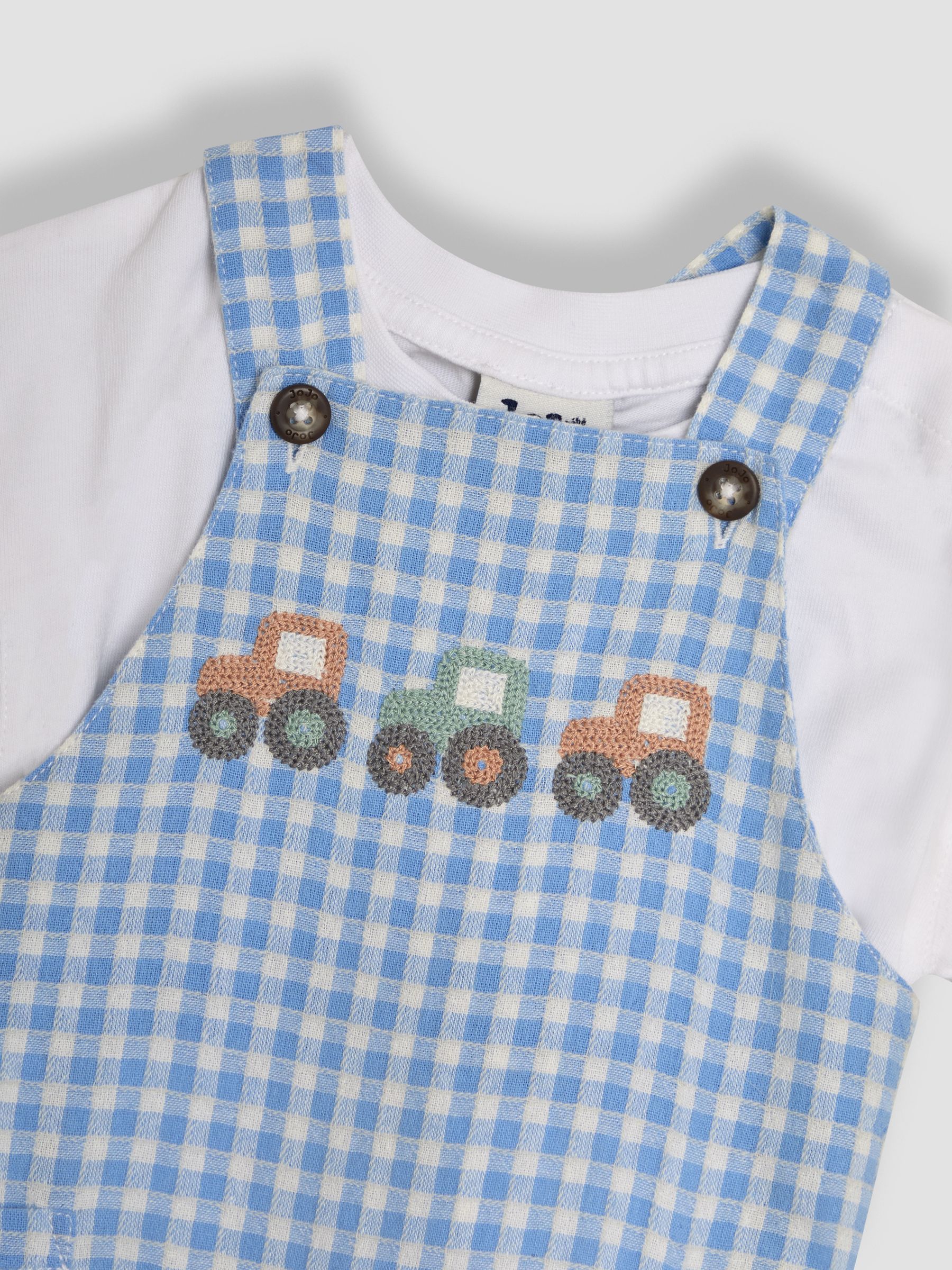 Blue 2-Piece Tractor Gingham Dungarees & T-Shirt Set - Image 6 of 6