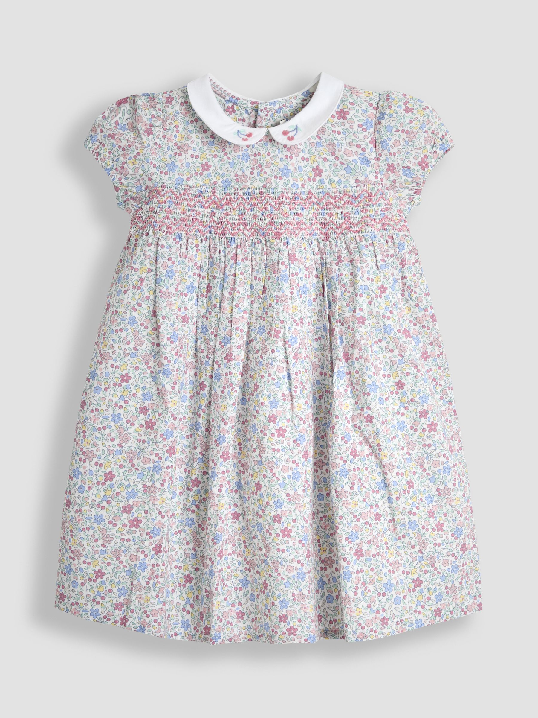 Blue Ditsy Floral Smocked Woven 100% Cotton Dress - Image 2 of 6