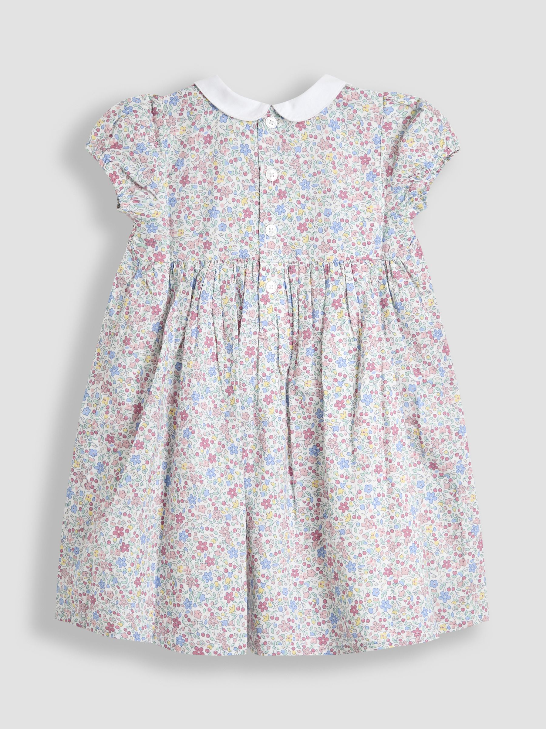 Blue Ditsy Floral Smocked Woven 100% Cotton Dress - Image 3 of 6
