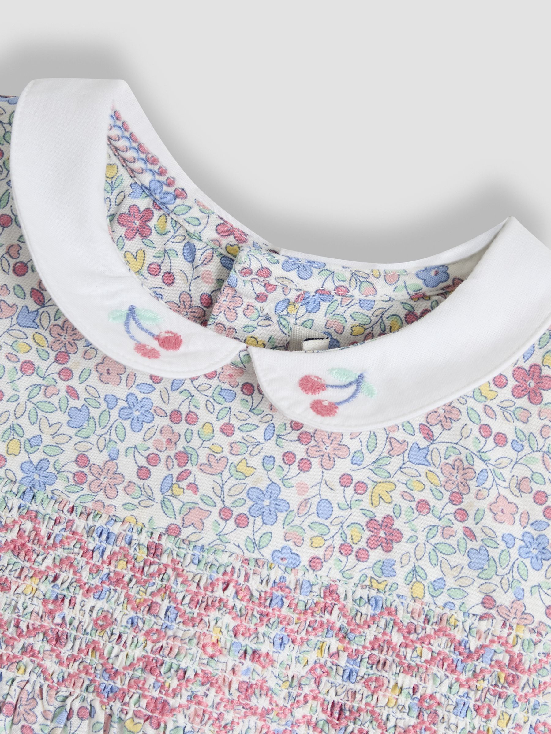 Blue Ditsy Floral Smocked Woven 100% Cotton Dress - Image 6 of 6