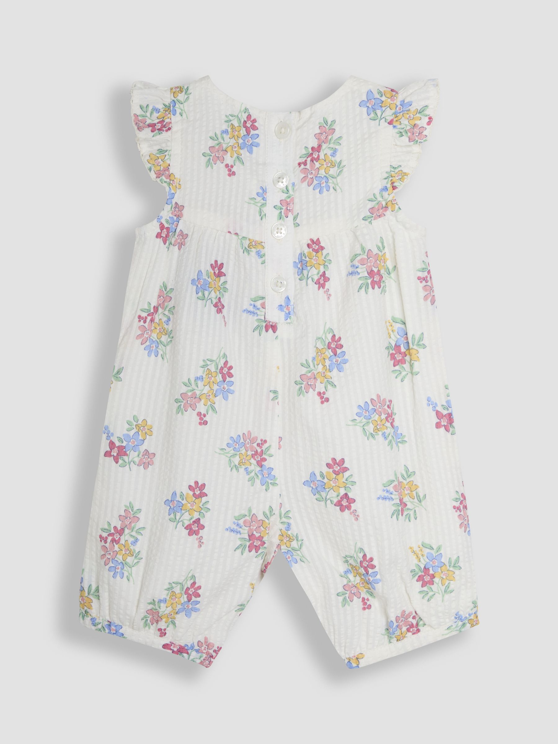 White Floral Pretty Ruffle Shoulder Sunsuit with Headband - Image 4 of 5