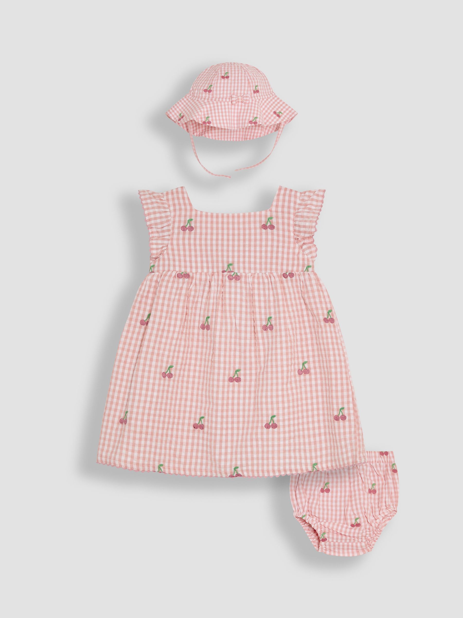 Pink Cherry Embroidered 3-Piece Frill Shoulder Baby Dress, Knicker & Hat  Set | JoJo Maman Bb USA