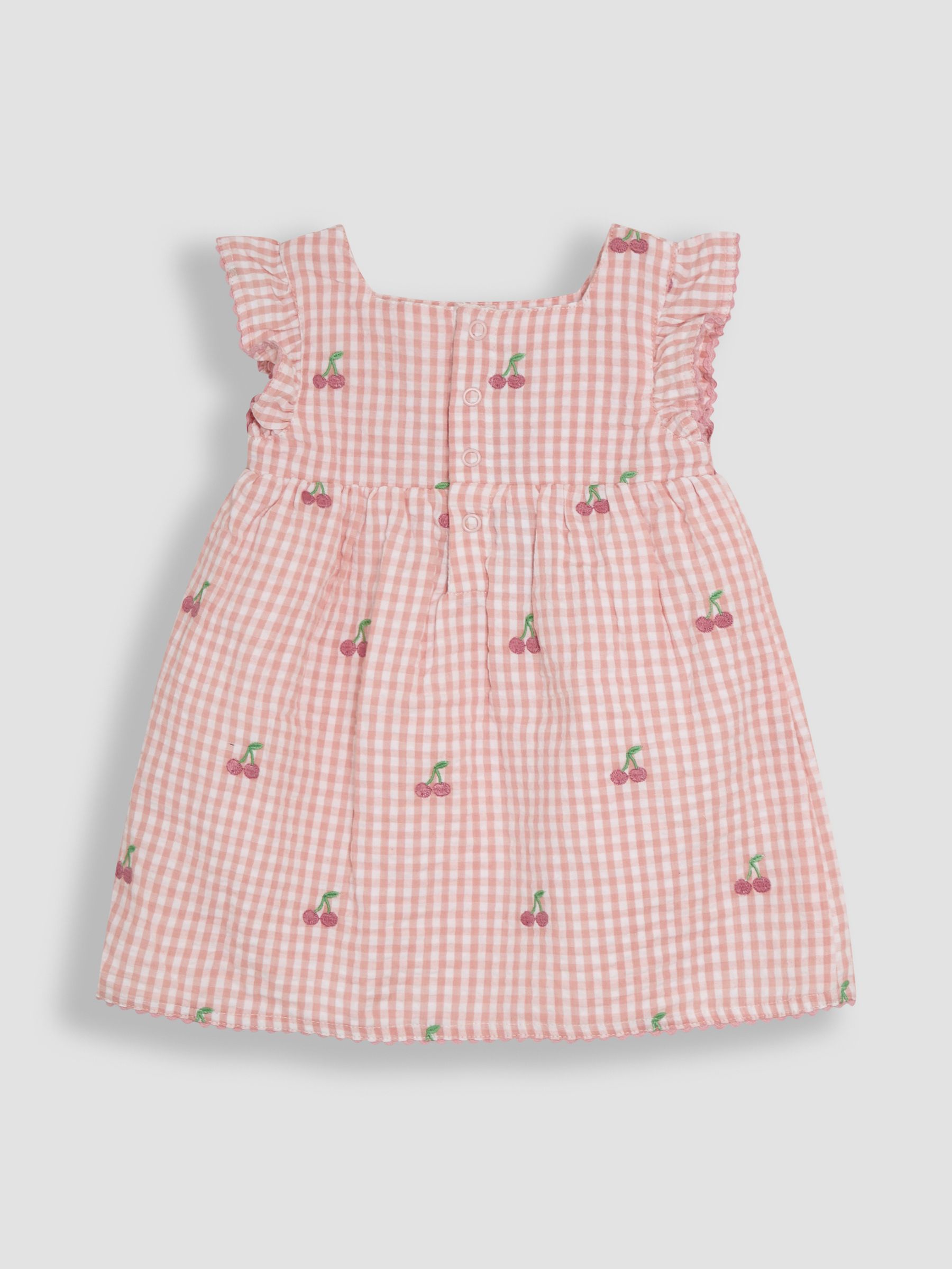 Pink Cherry Embroidered 3-Piece Frill Shoulder Baby Dress, Knicker & Hat Set - Image 3 of 6