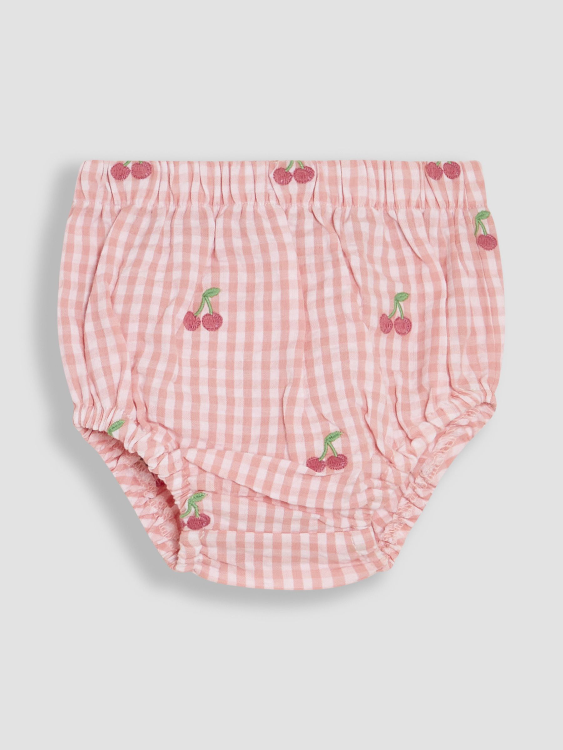 Pink Cherry Embroidered 3-Piece Frill Shoulder Baby Dress, Knicker & Hat Set - Image 5 of 6