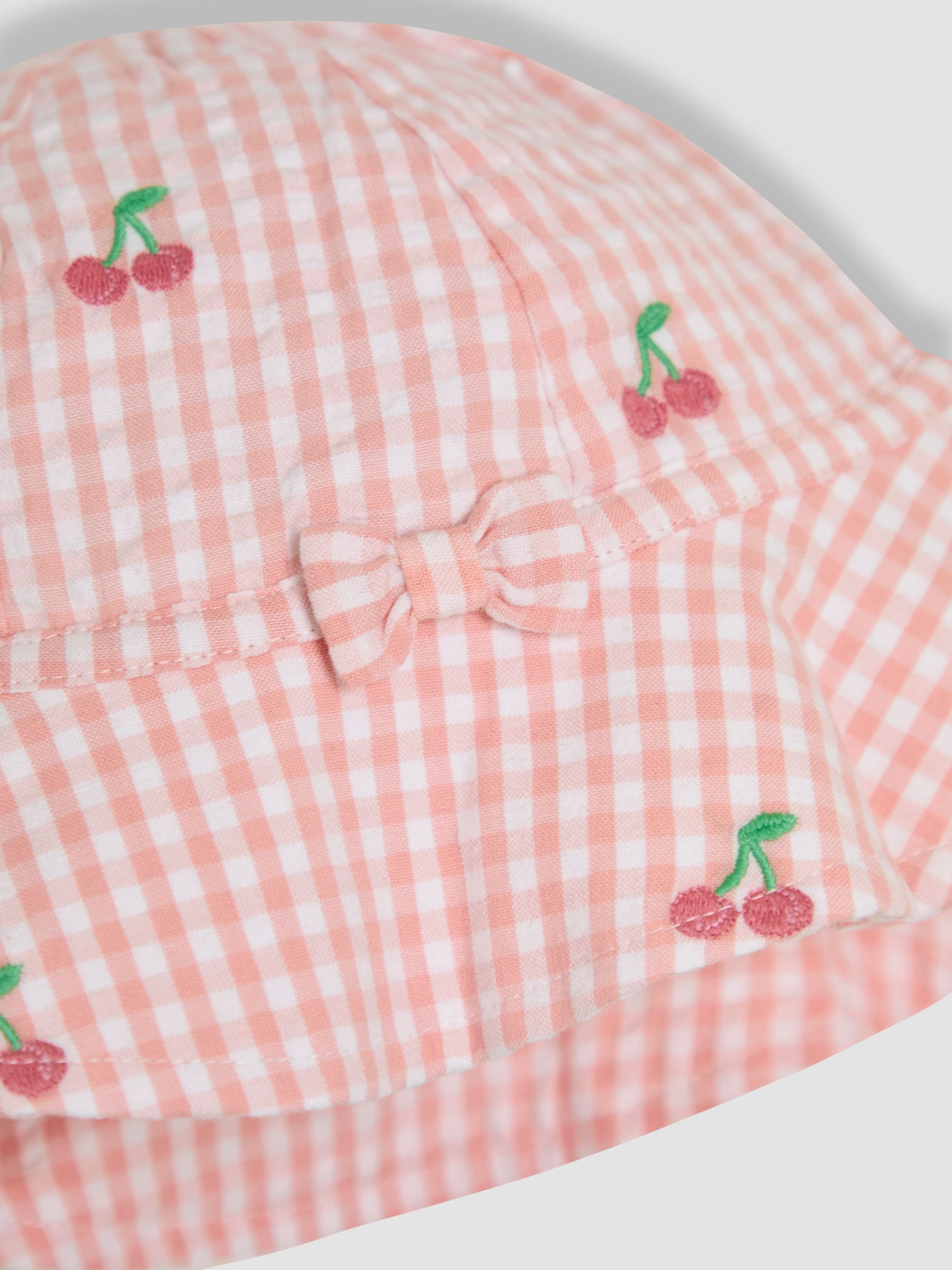 Pink Cherry Embroidered 3-Piece Frill Shoulder Baby Dress, Knicker & Hat Set - Image 6 of 6
