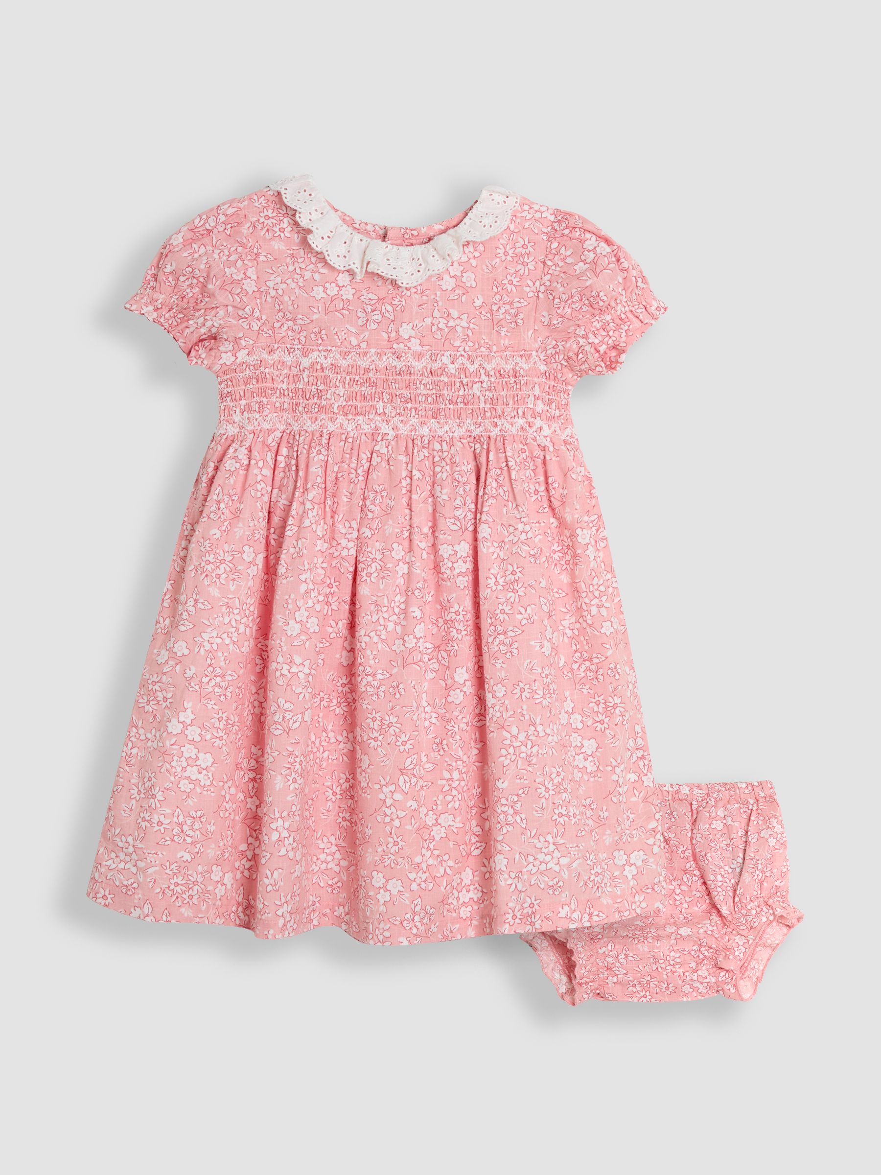 Pink Garden Floral Smocked Woven 100% Cotton Dress - Image 1 of 4