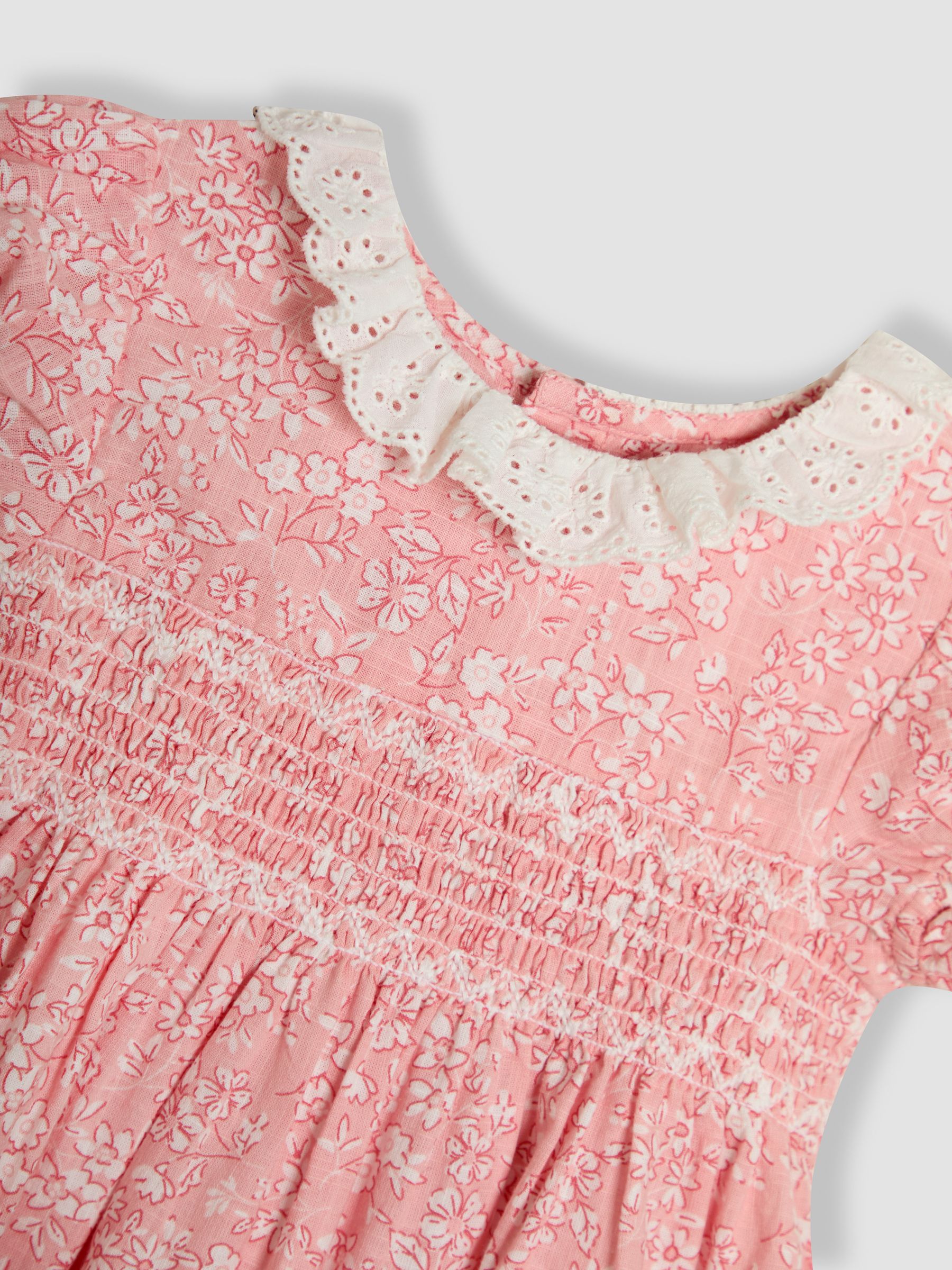 Pink Garden Floral Smocked Woven 100% Cotton Dress - Image 4 of 4