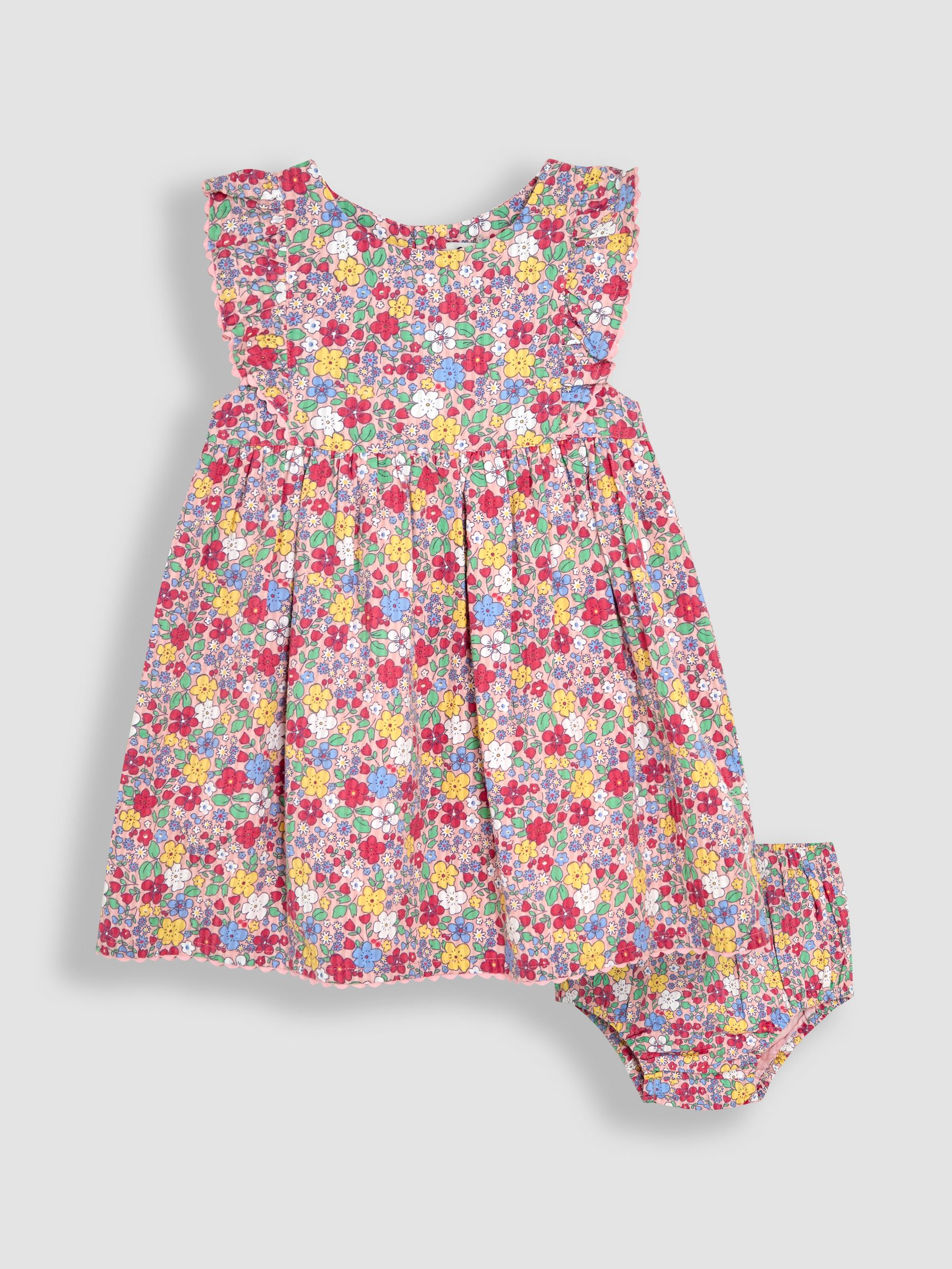Pink Floral Print Frill Shoulder Summer Dress - Image 1 of 5