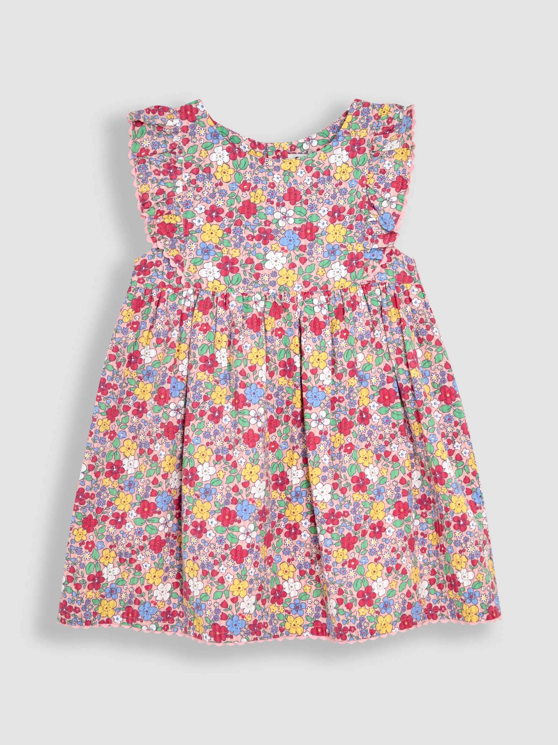 Pink Floral Print Frill Shoulder Summer Dress - Image 2 of 5