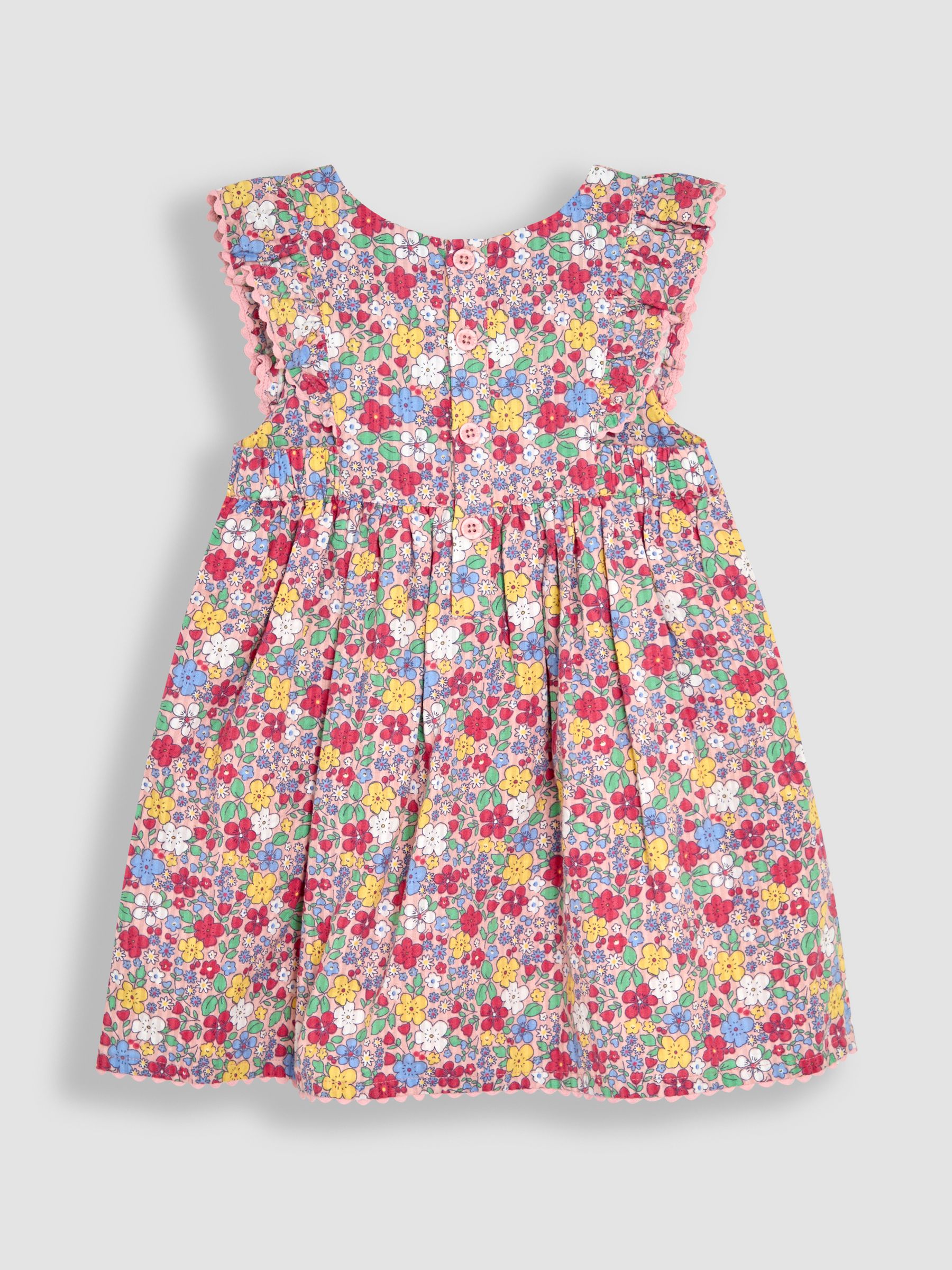 Pink Floral Print Frill Shoulder Summer Dress - Image 3 of 5