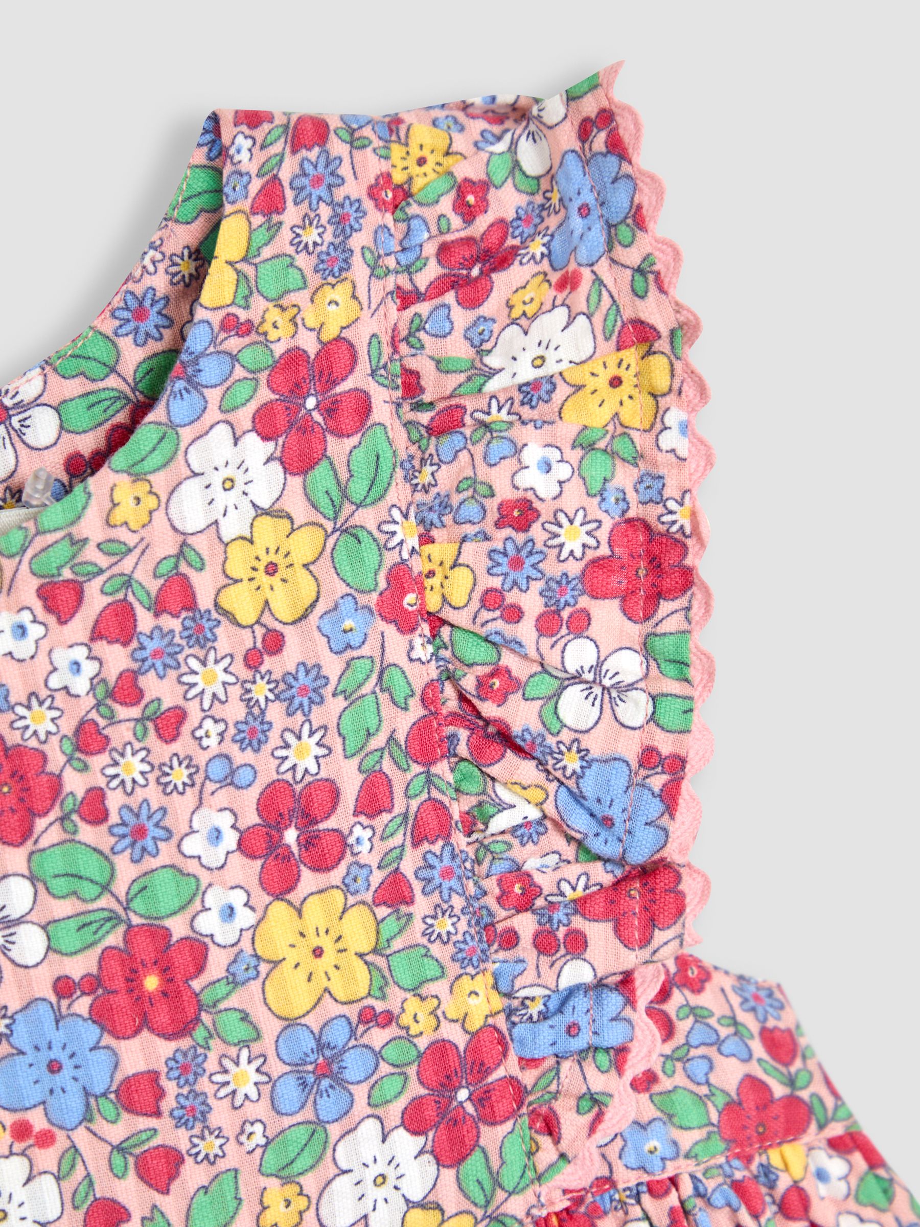 Pink Floral Print Frill Shoulder Summer Dress - Image 5 of 5