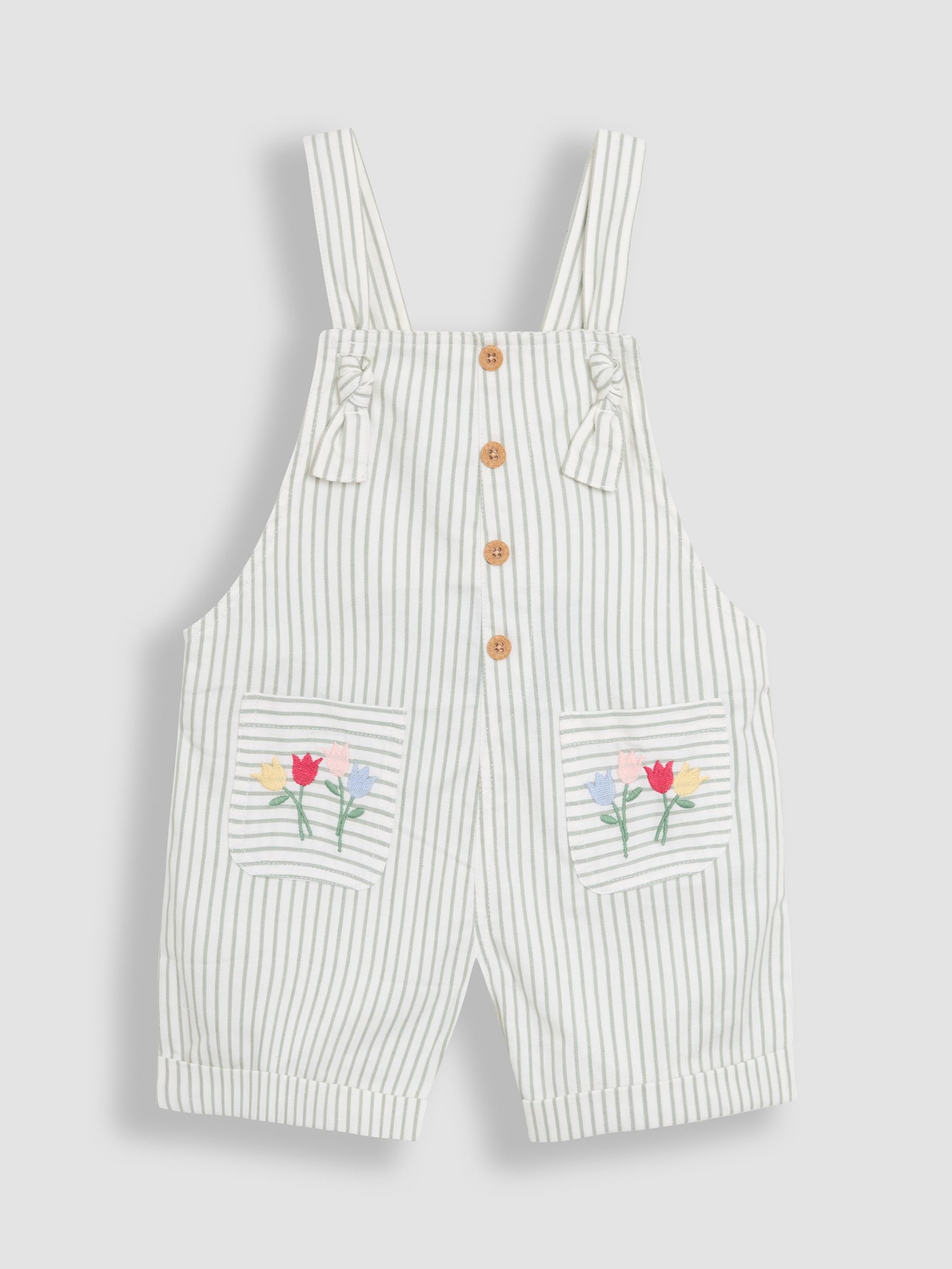Green Floral 100% Cotton Embroidered Stripe Dungarees - Image 1 of 3