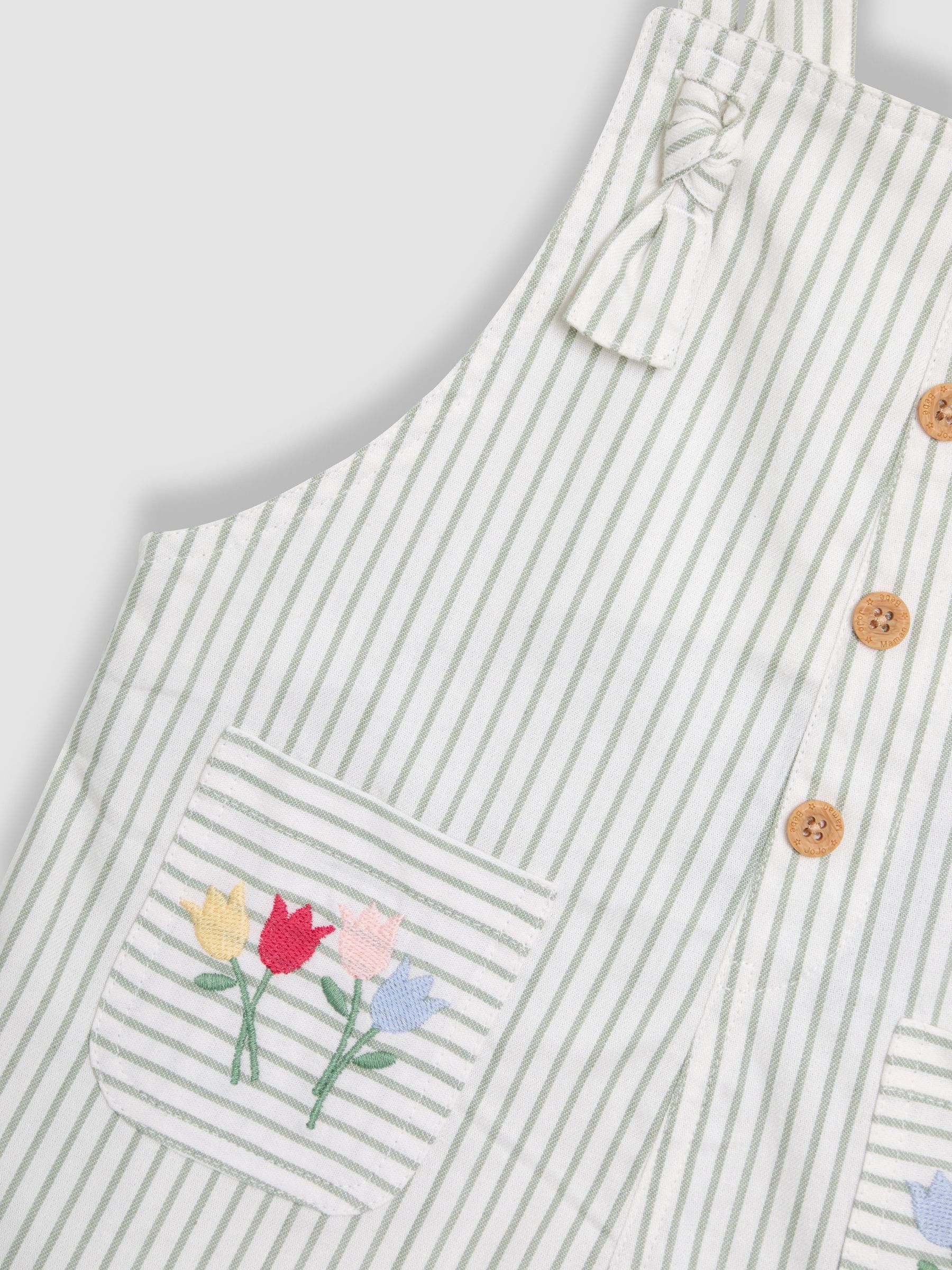 Green Floral 100% Cotton Embroidered Stripe Dungarees - Image 3 of 3