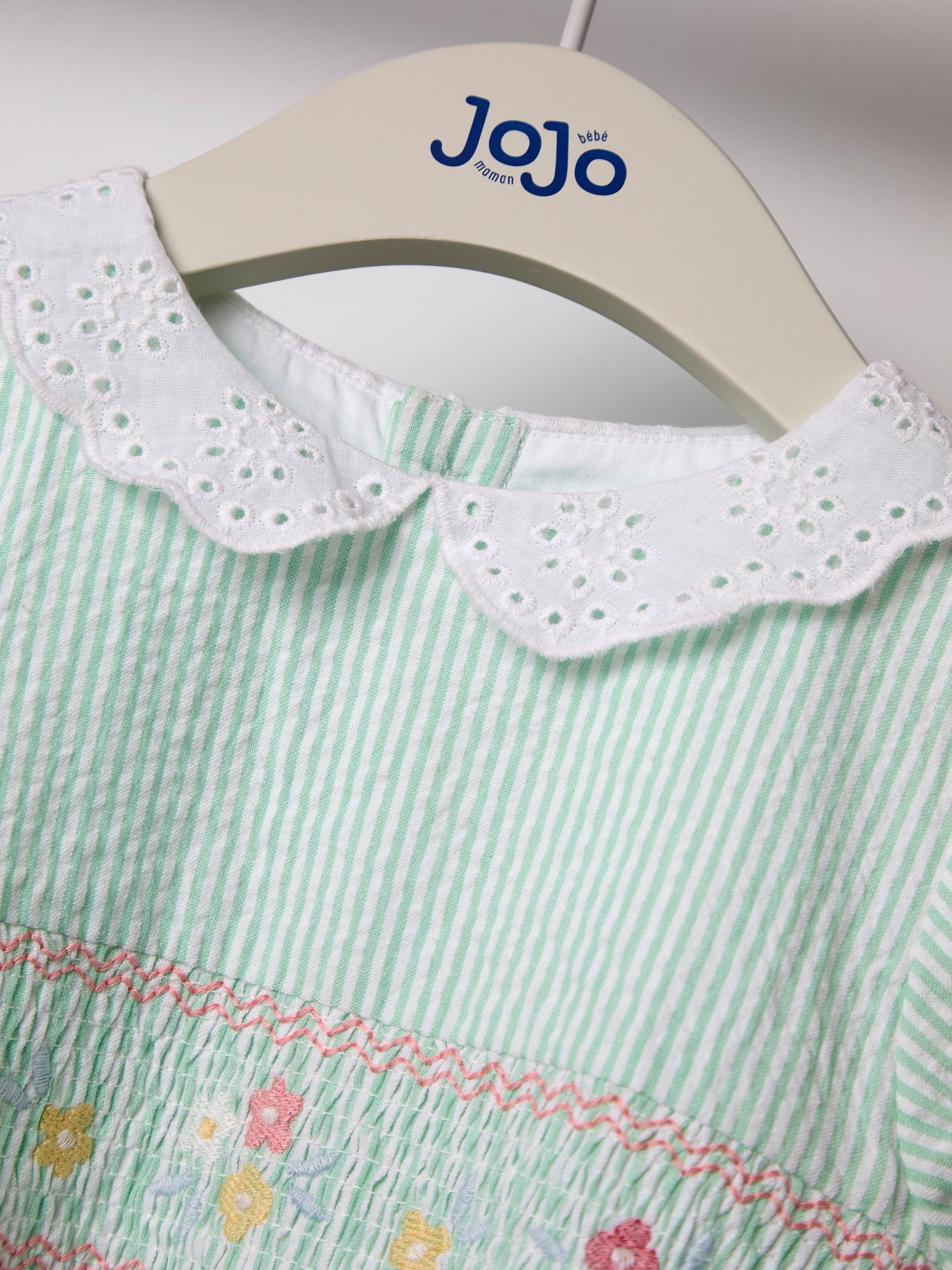 Green Floral Seersucker Embroidered Smocked Dress - Image 2 of 3