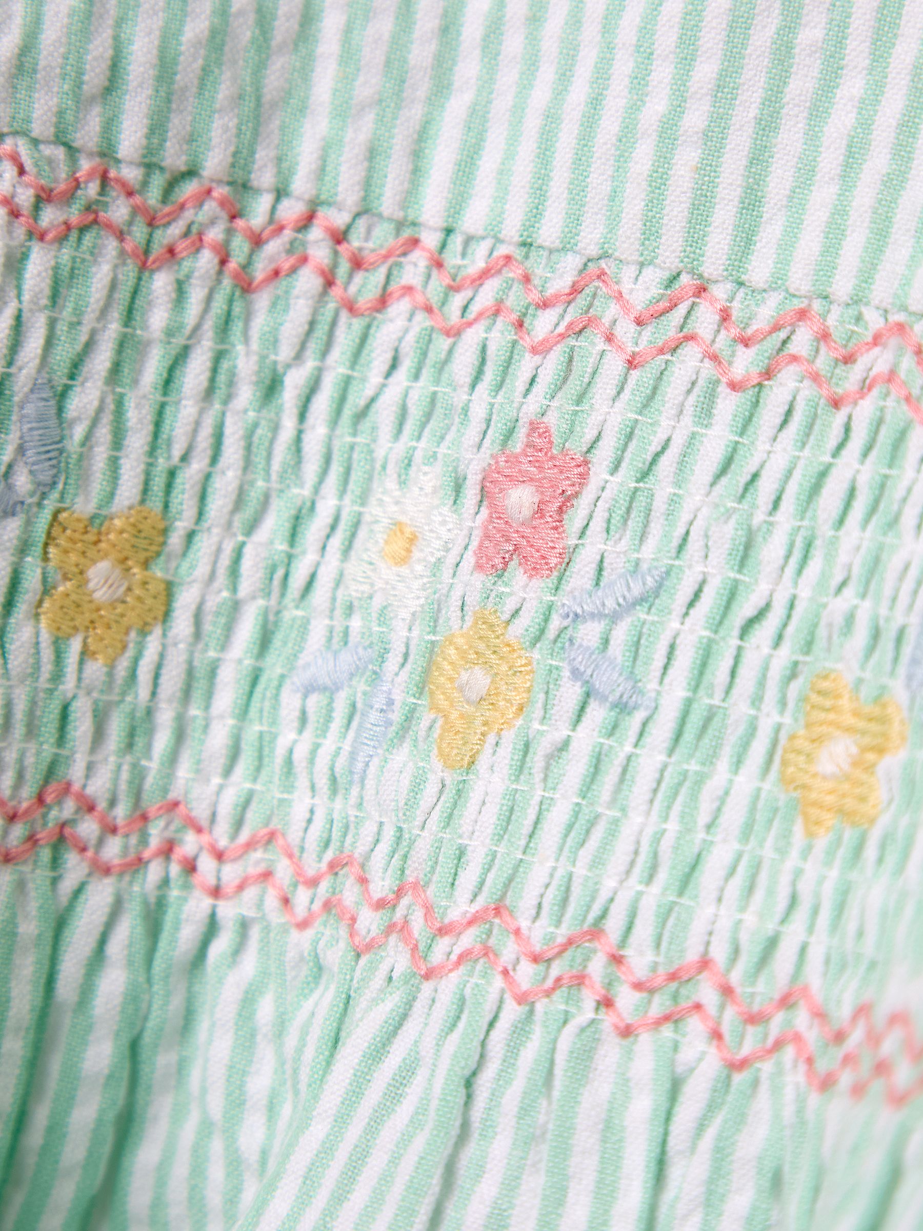 Green Floral Seersucker Embroidered Smocked Dress - Image 3 of 3