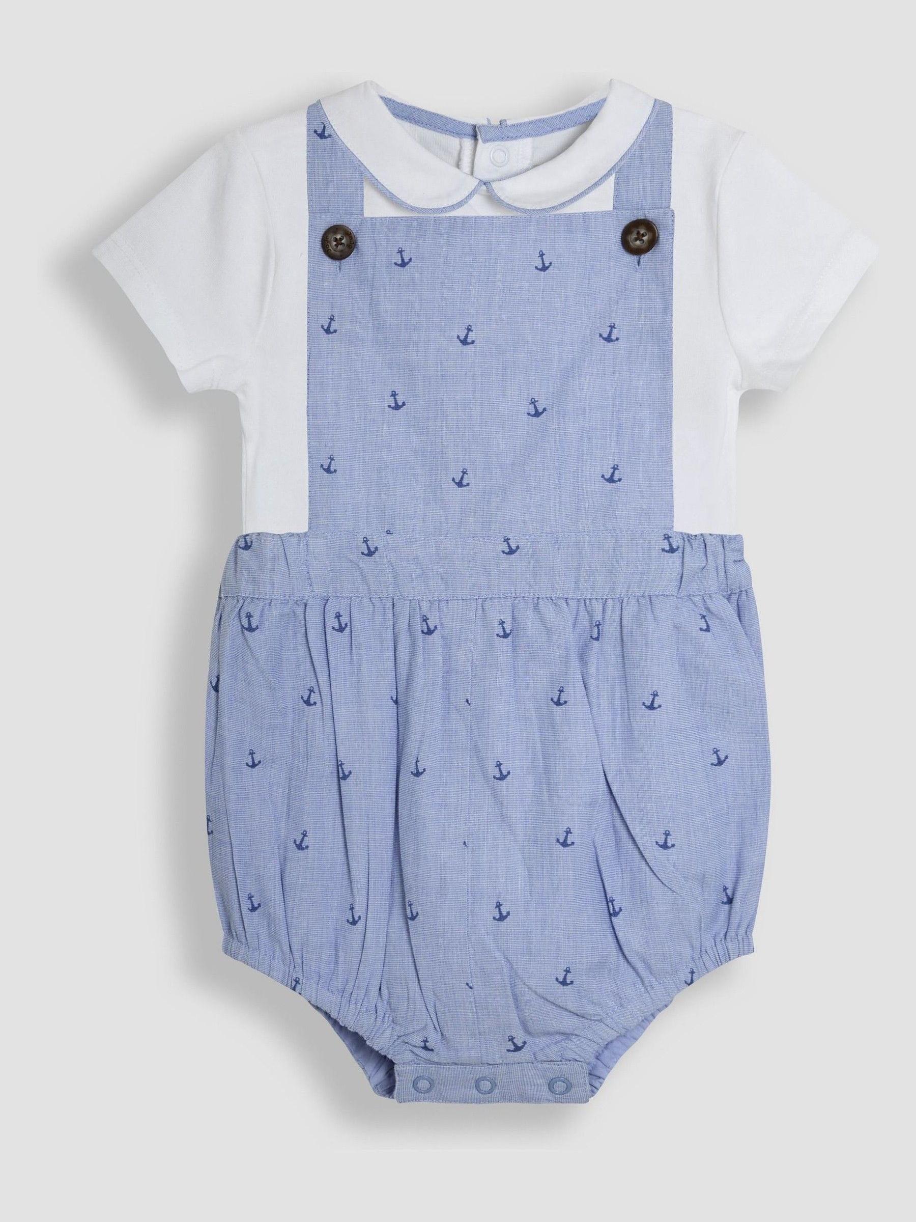 Navy 2-Piece Anchor Print Dungarees & Body Set - Image 1 of 6
