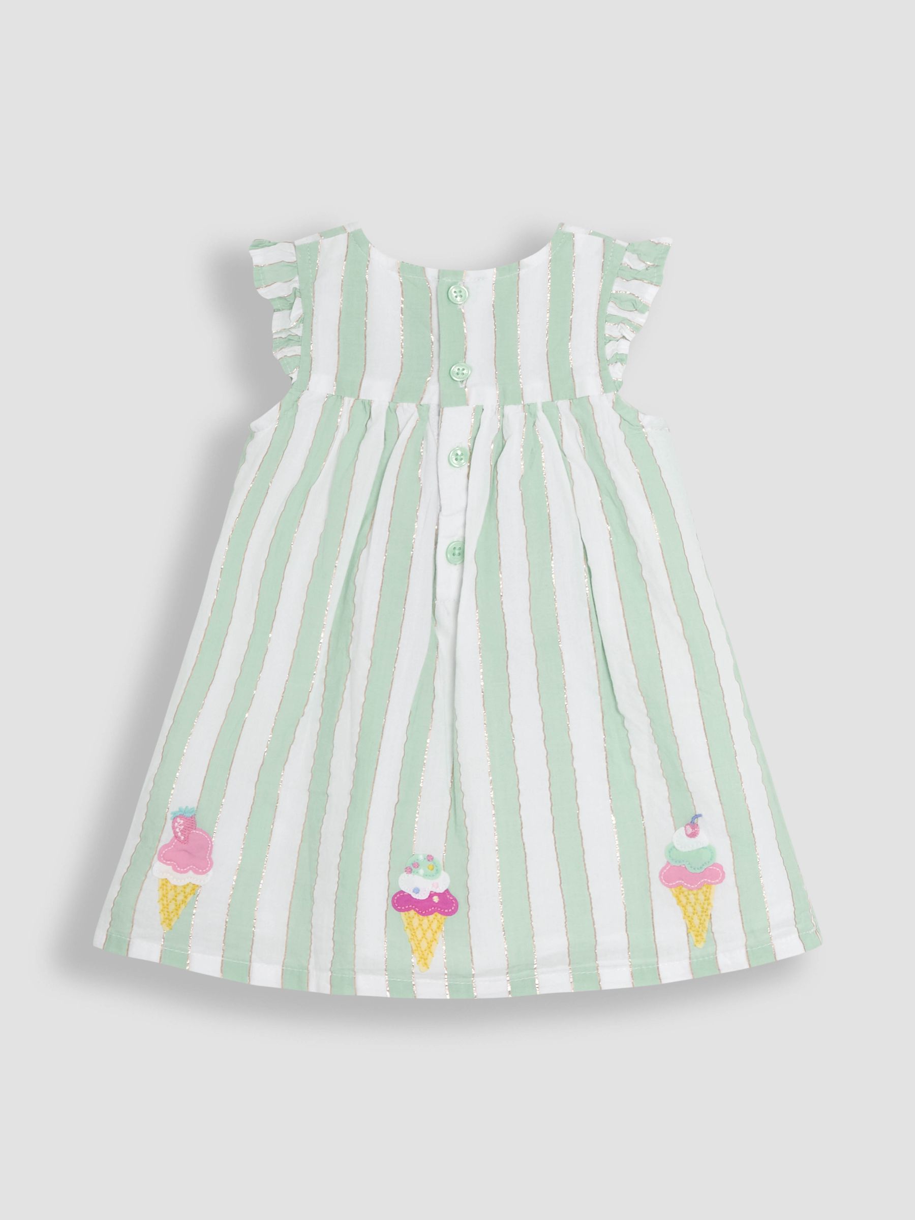 Aqua Green Ice Cream Embroidered 3-Piece Frill Shoulder Baby Dress, Knicker & Hat Set - Image 3 of 7