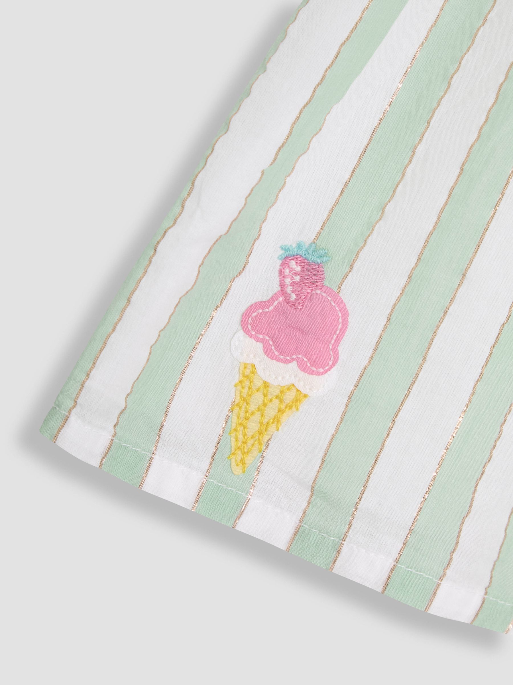 Aqua Green Ice Cream Embroidered 3-Piece Frill Shoulder Baby Dress, Knicker & Hat Set - Image 4 of 7