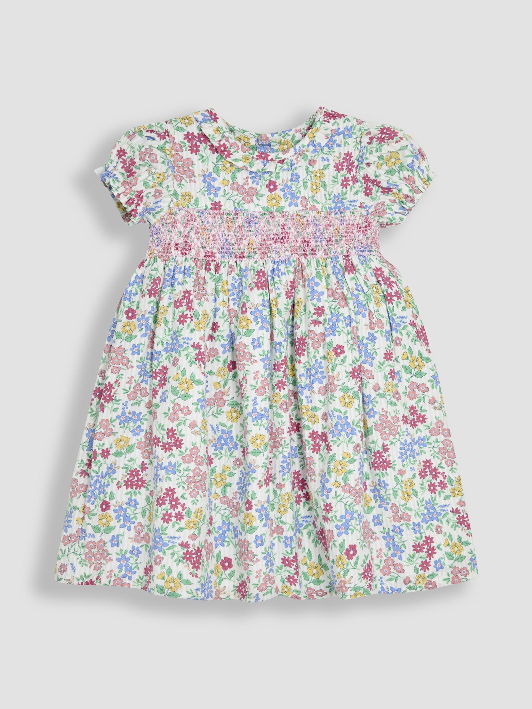 Pink & Blue Floral Smocked Woven 100% Cotton Dress - Image 2 of 5