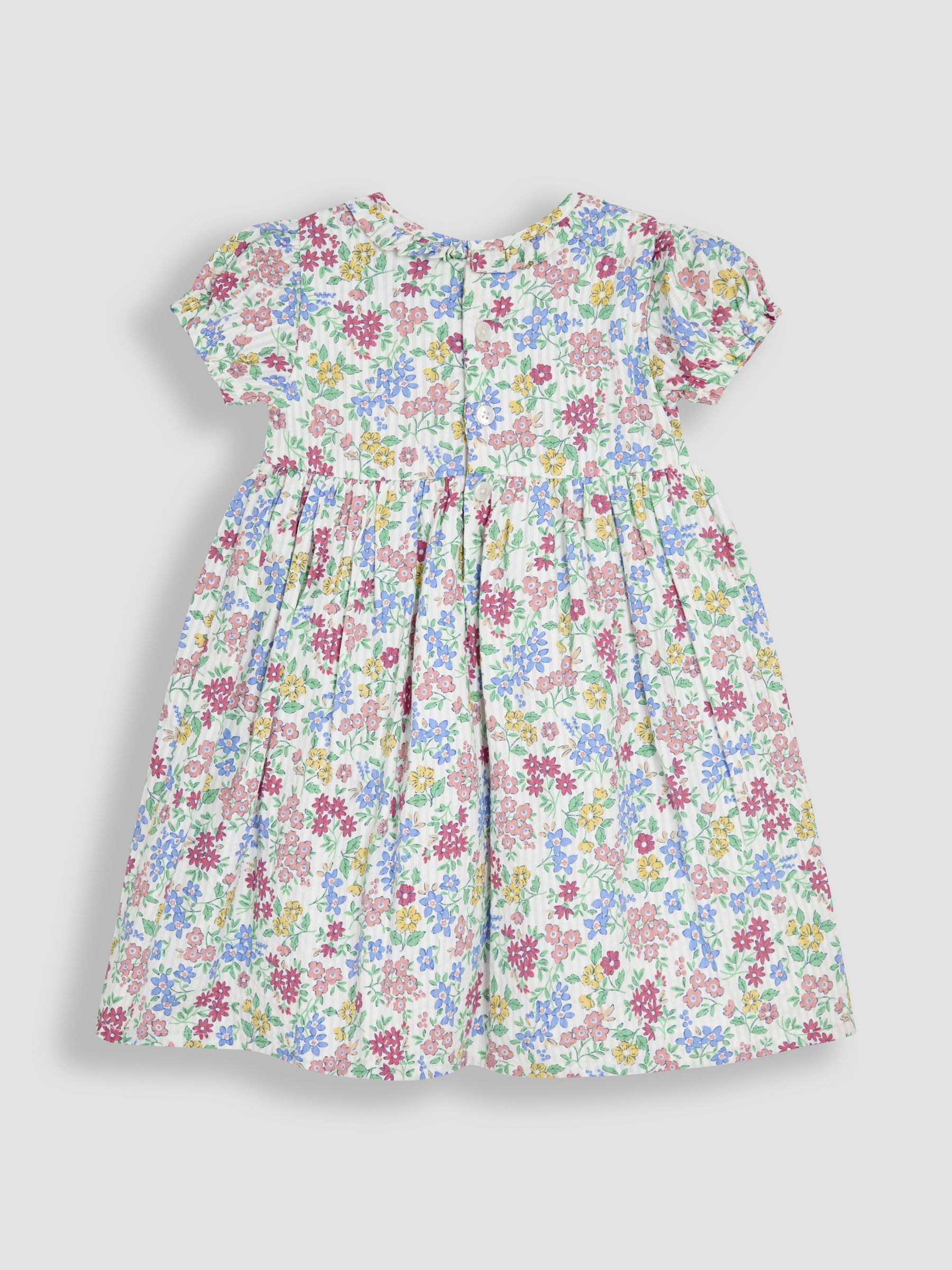 Pink & Blue Floral Smocked Woven 100% Cotton Dress - Image 3 of 5