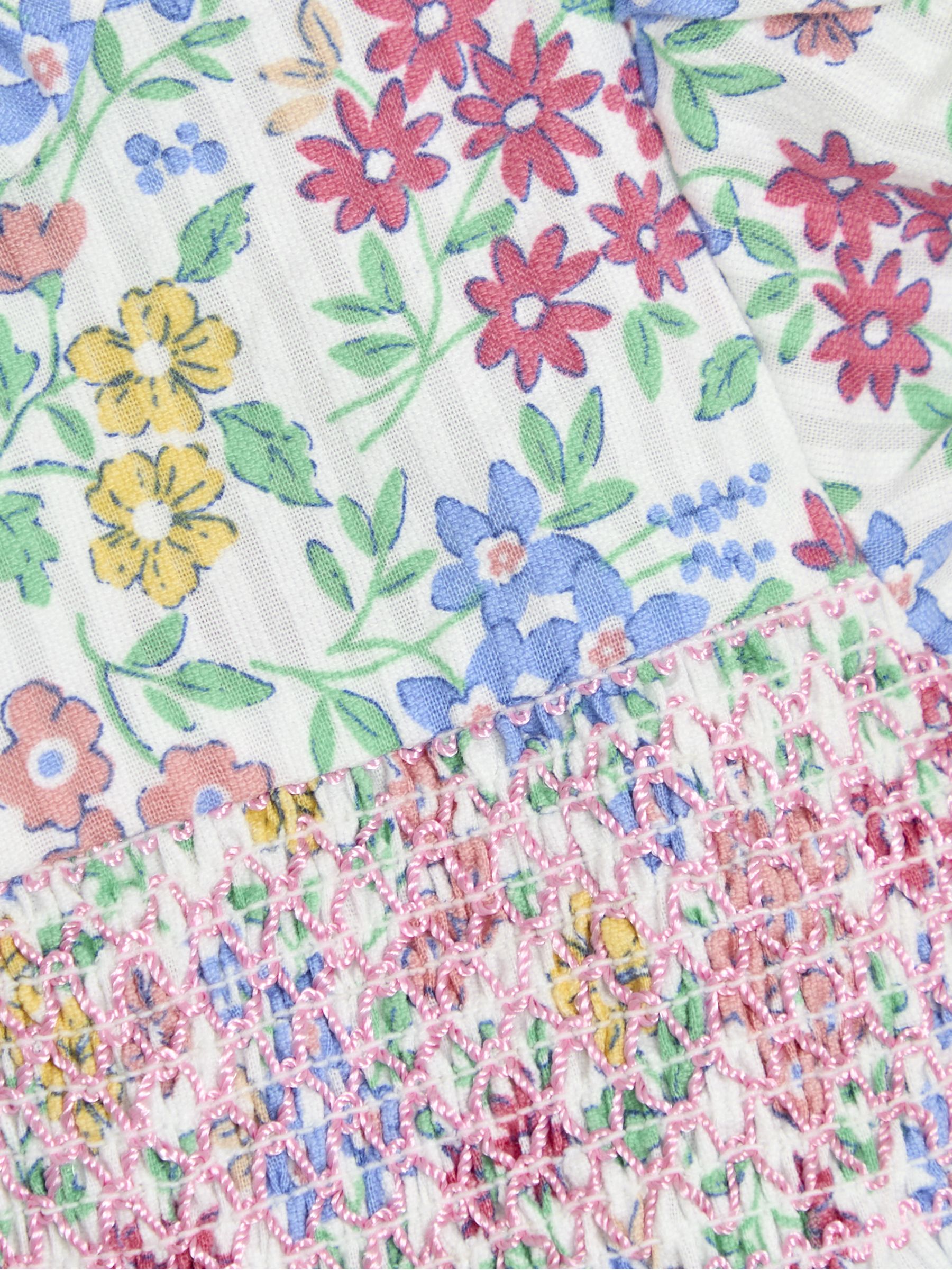 Pink & Blue Floral Smocked Woven 100% Cotton Dress - Image 4 of 5