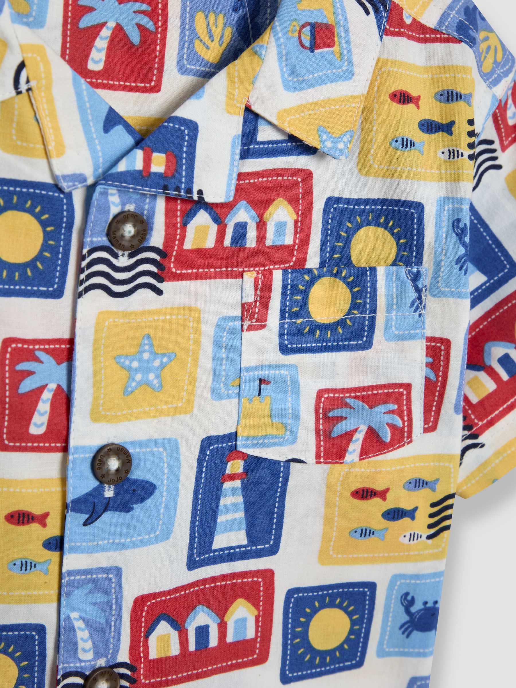 Red Seaside 2-Piece Printed Shirt & Twill Shorts Set - Image 4 of 6