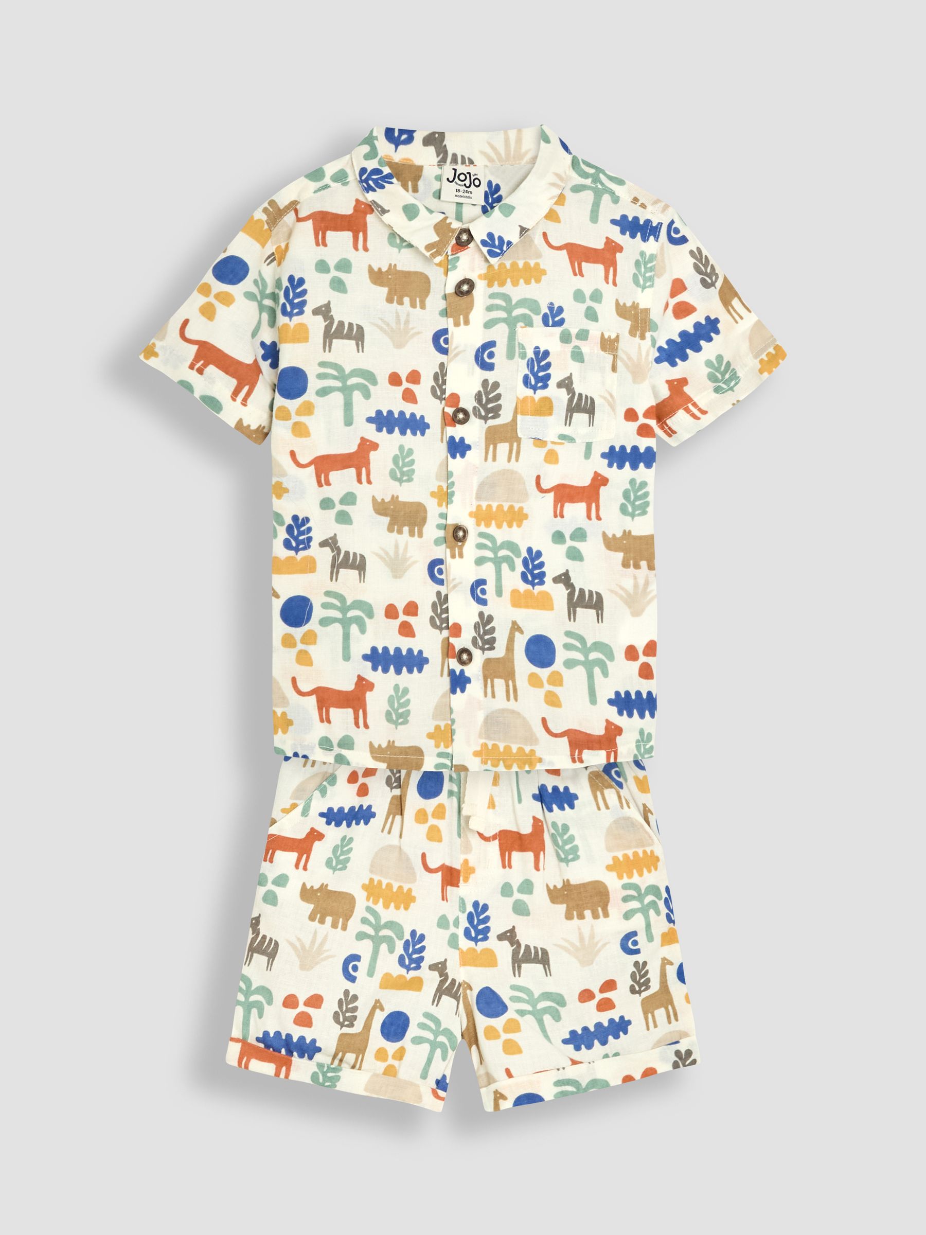 Ecru Safari Printed Shirt & Shorts Set 2 Piece - Image 1 of 7