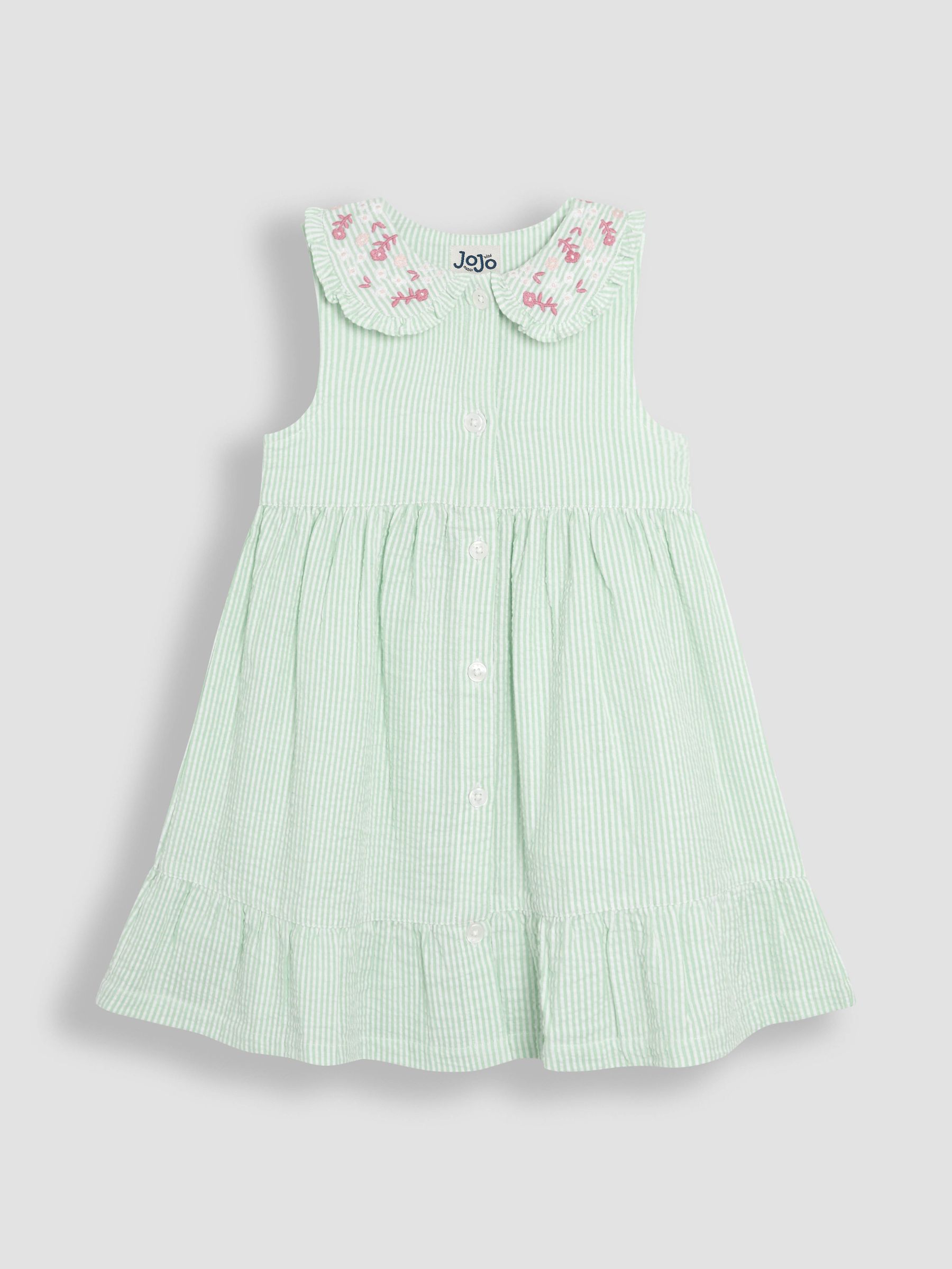 Green Floral Embroidered Collar Button Through Dress - Image 1 of 3
