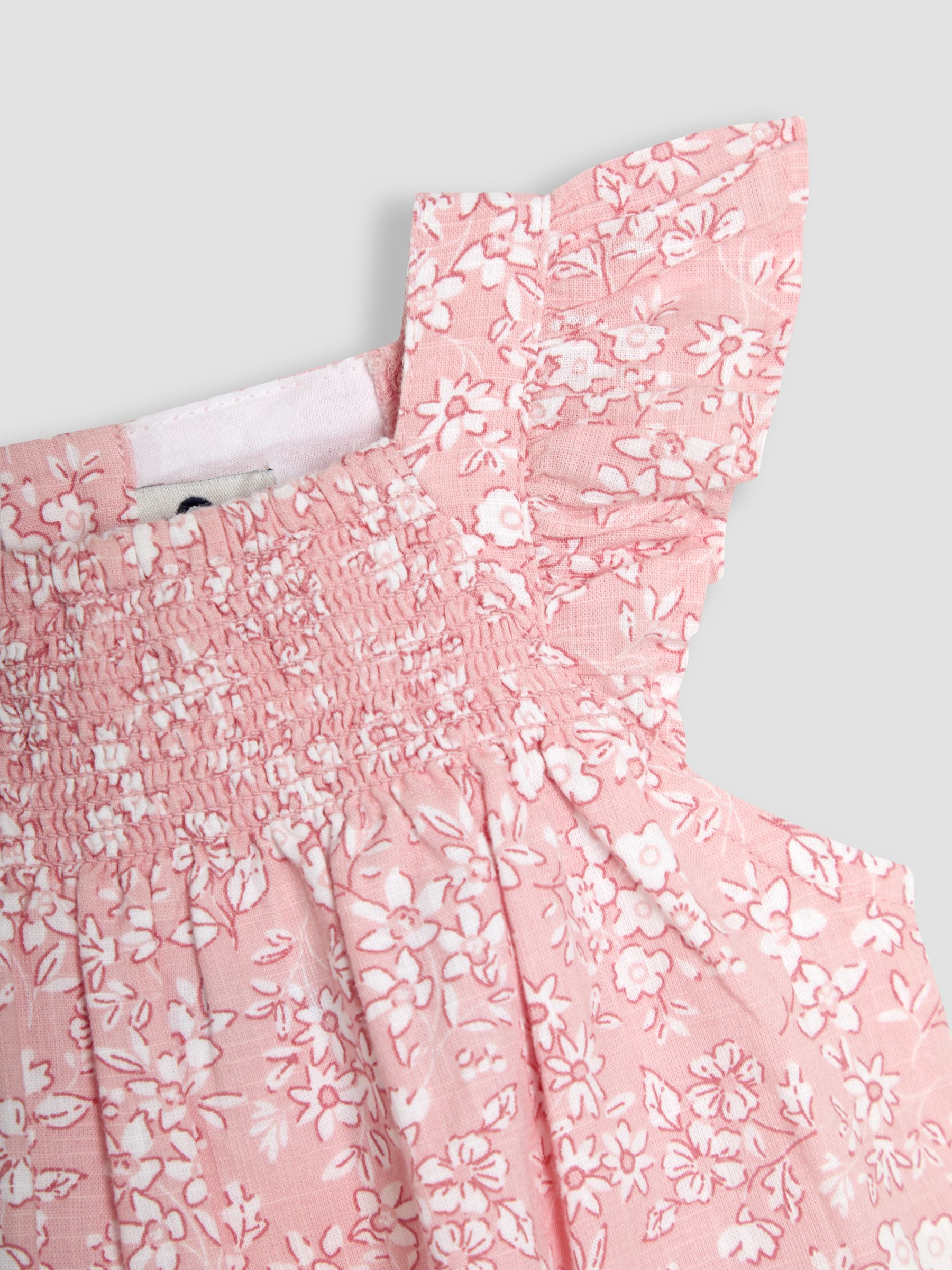 Pink Floral Smocked Bodice Romper & Headband - Image 4 of 5
