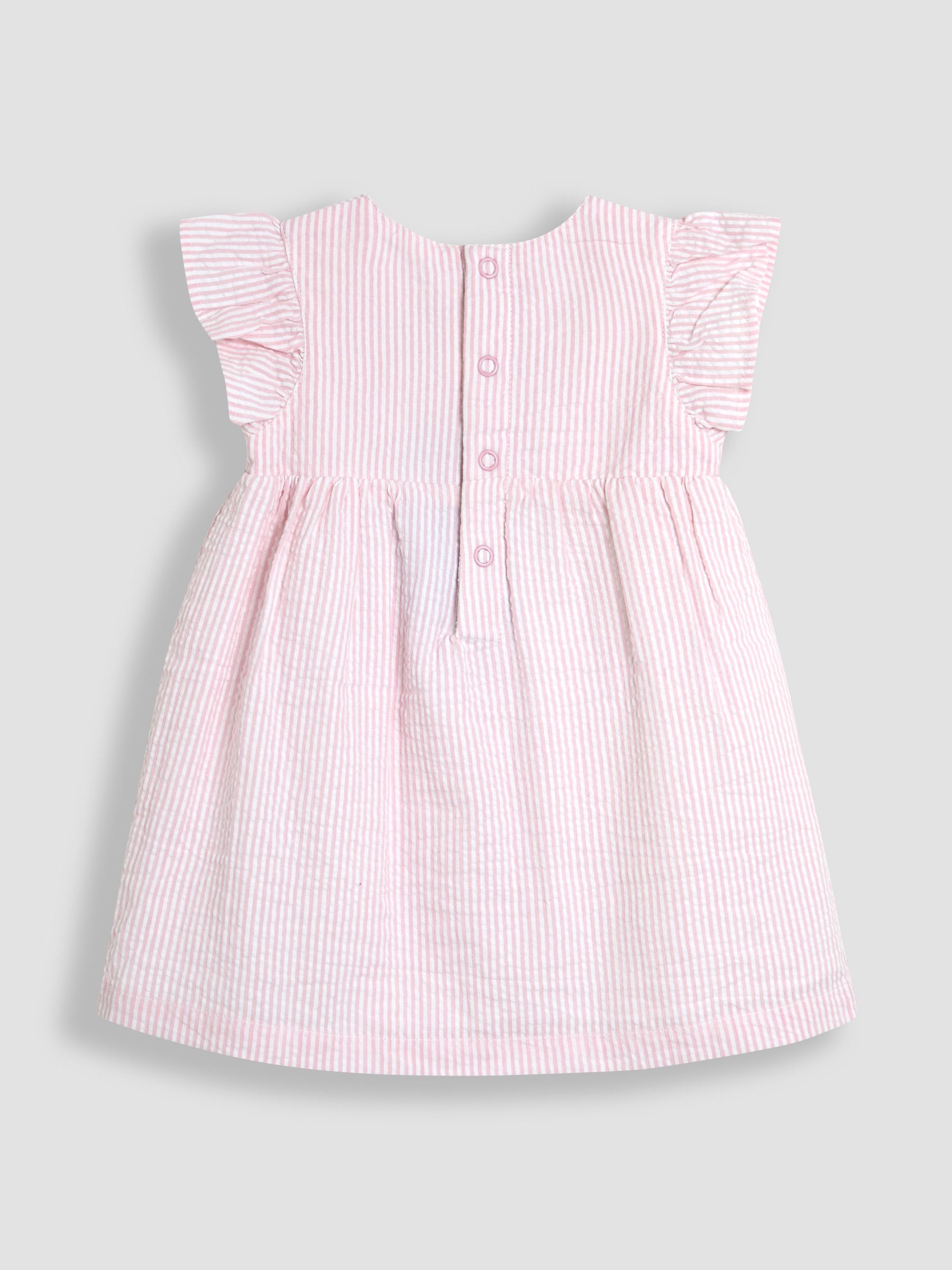 Pink Bunny Embroidered 3-Piece Frill Shoulder Baby Dress, Knicker & Hat Set - Image 6 of 8